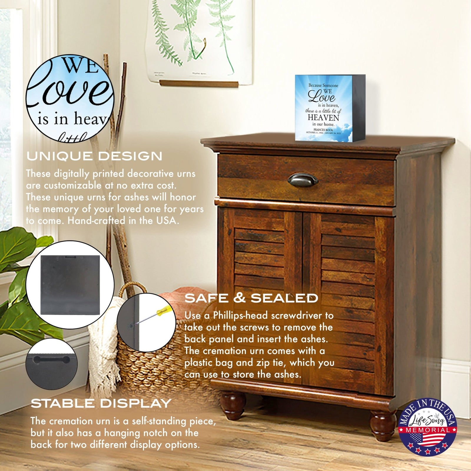 Custom Funeral Shadow Box Shelf Urn For Adult Human Ashes