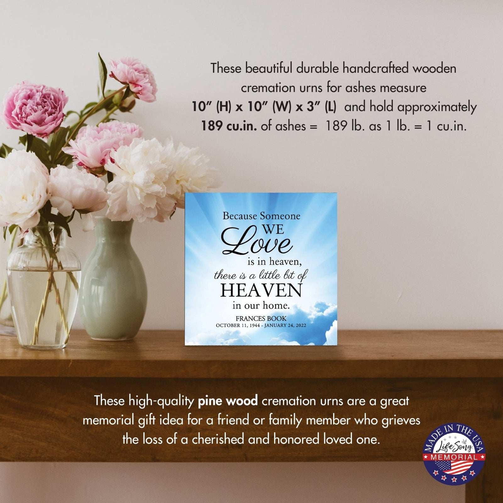 Custom Memorial Shadow Box Urn Box for Human Ashes