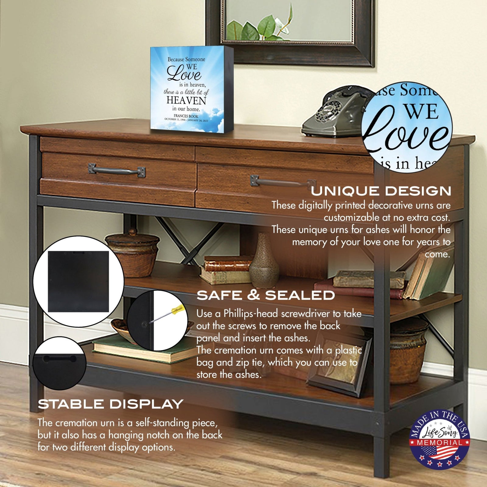 Personalized Funeral Shadow Box Cremation Urn For Human Ashes