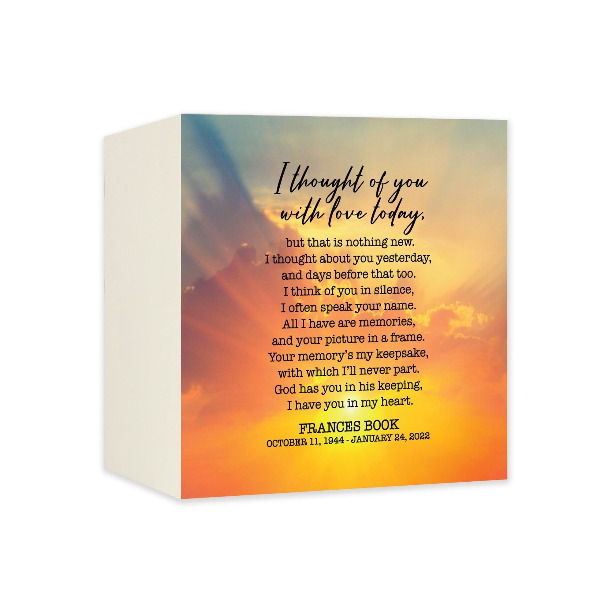 Custom Memorial Shadow Box Urn Box for Human Ashes - I Thought Of You - LifeSong Milestones