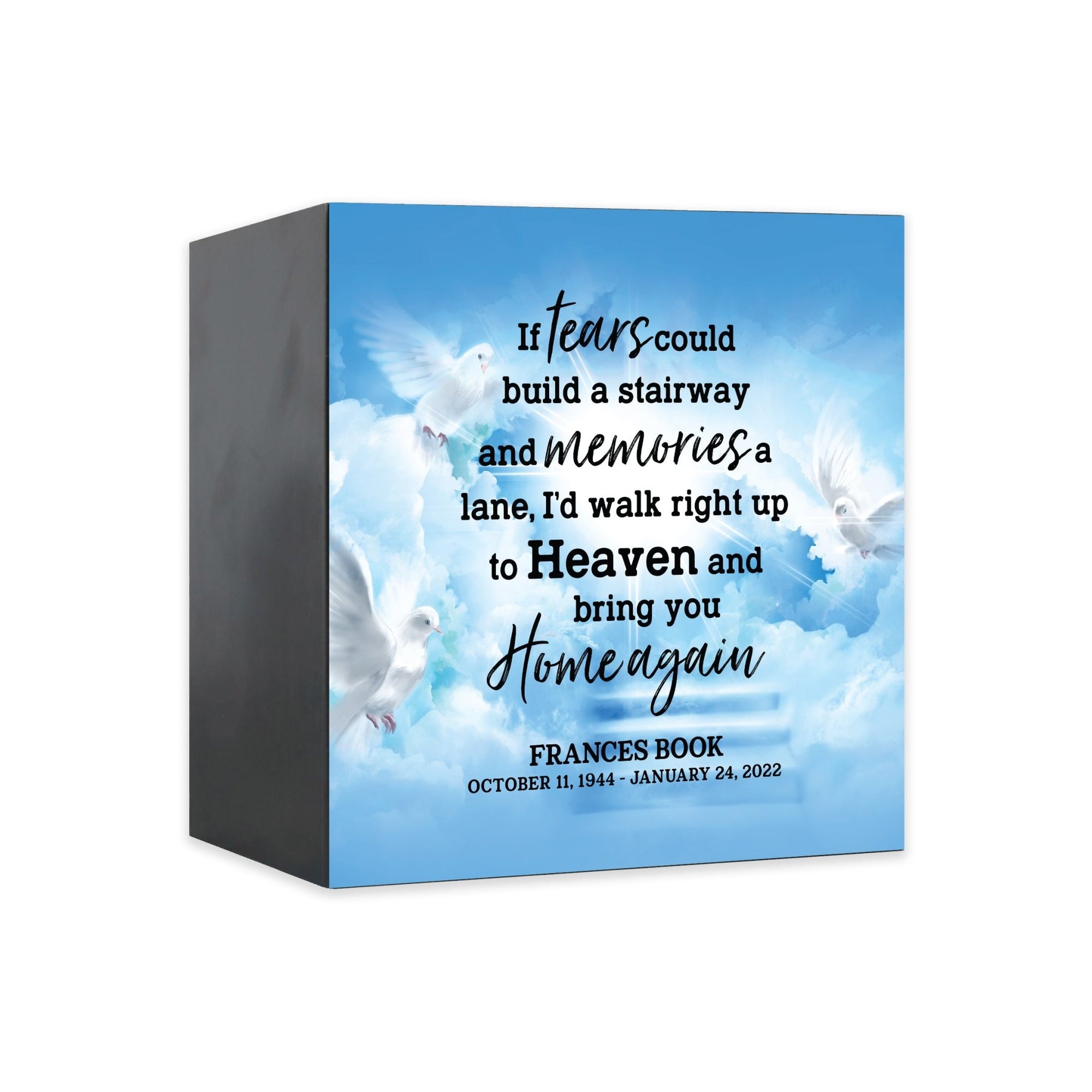 Custom Memorial Shadow Box Urn Box for Human Ashes - If Tears Could Build - LifeSong Milestones