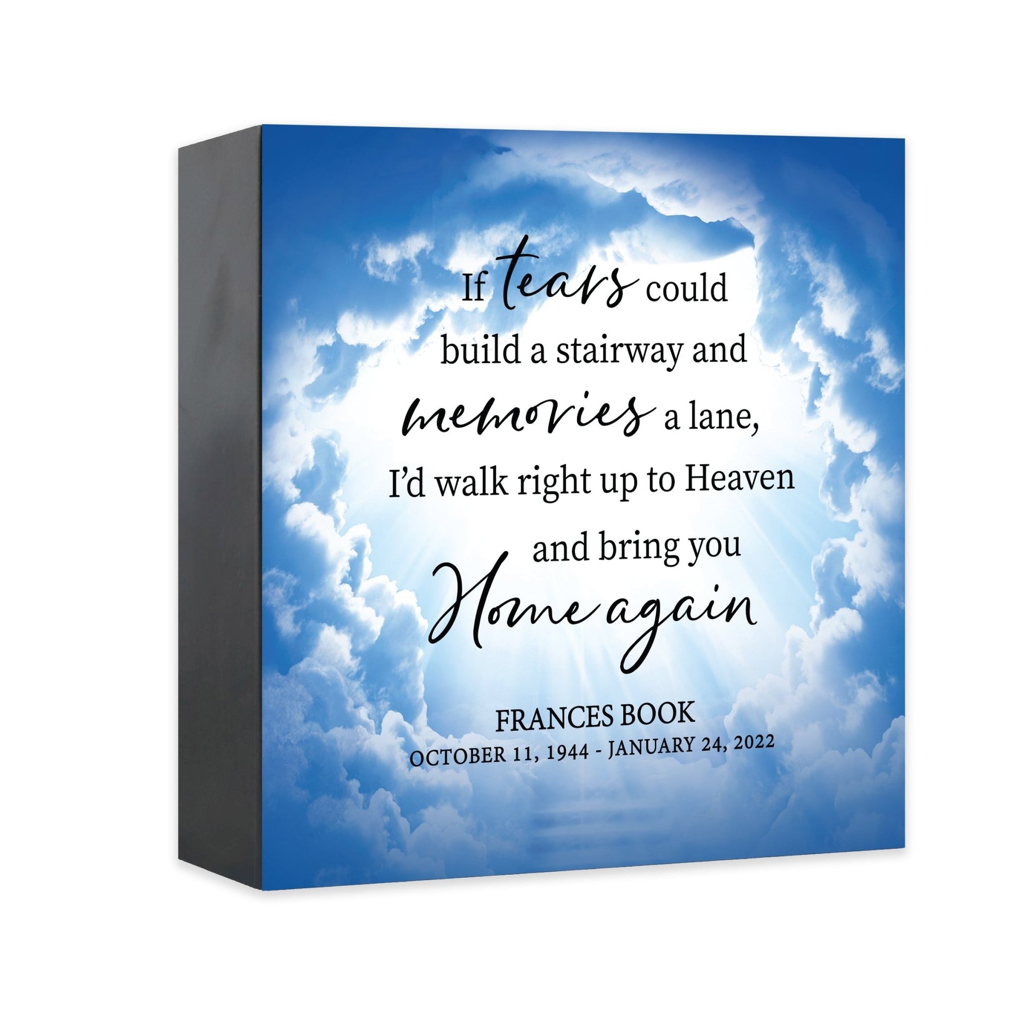 Custom Memorial Shadow Box Urn Box for Human Ashes - If Tears Could Build - LifeSong Milestones
