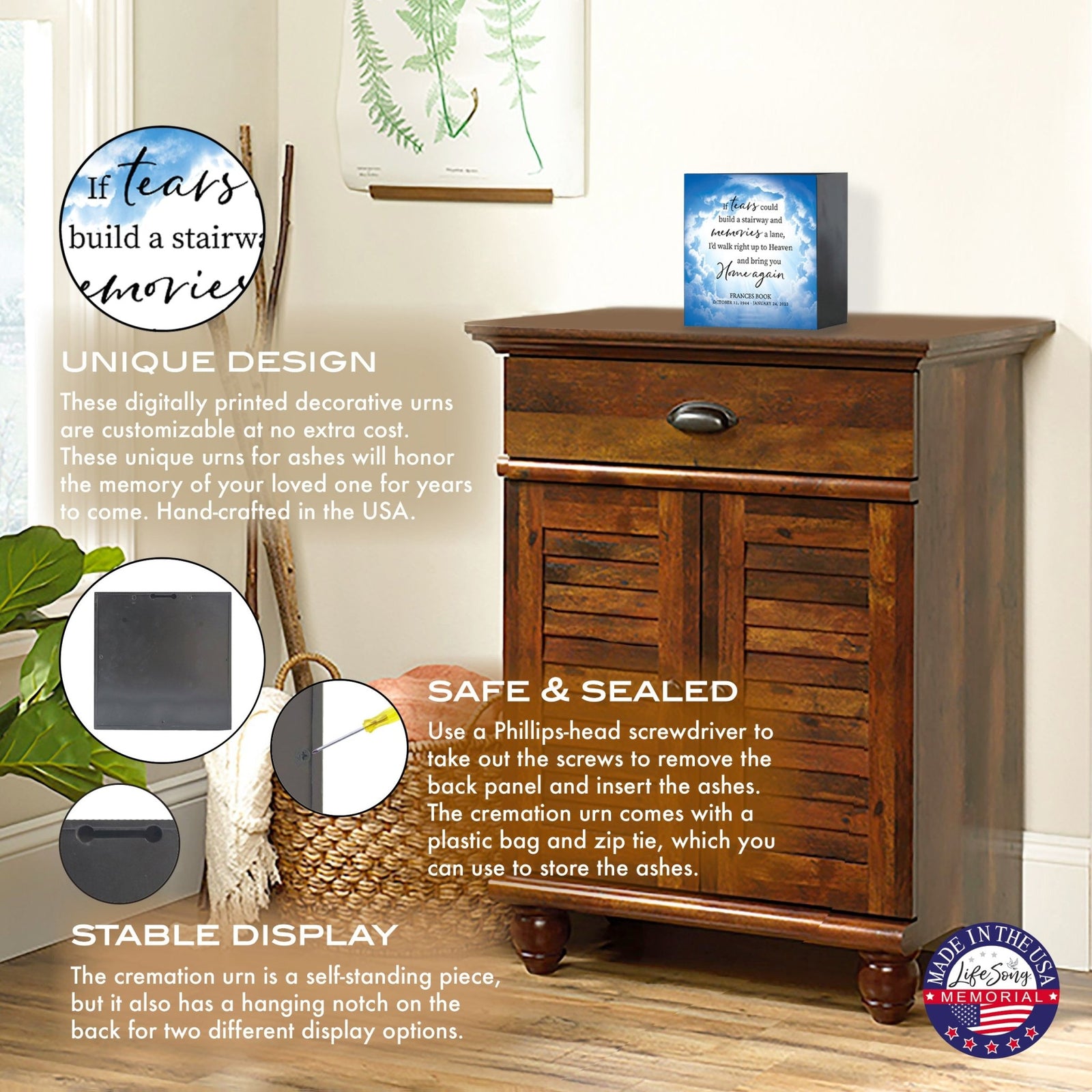 Custom Funeral Shadow Box Shelf Urn For Adult Human Ashes