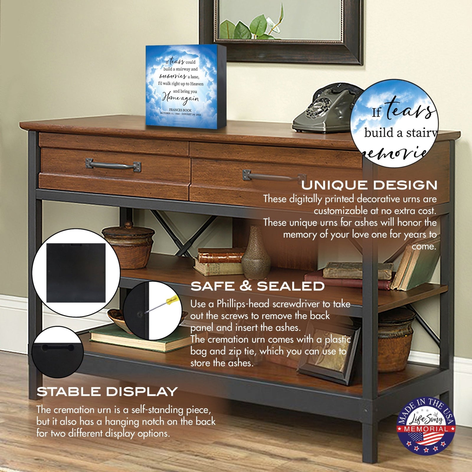 Custom Funeral Shadow Box Shelf Urn For Adult Human Ashes