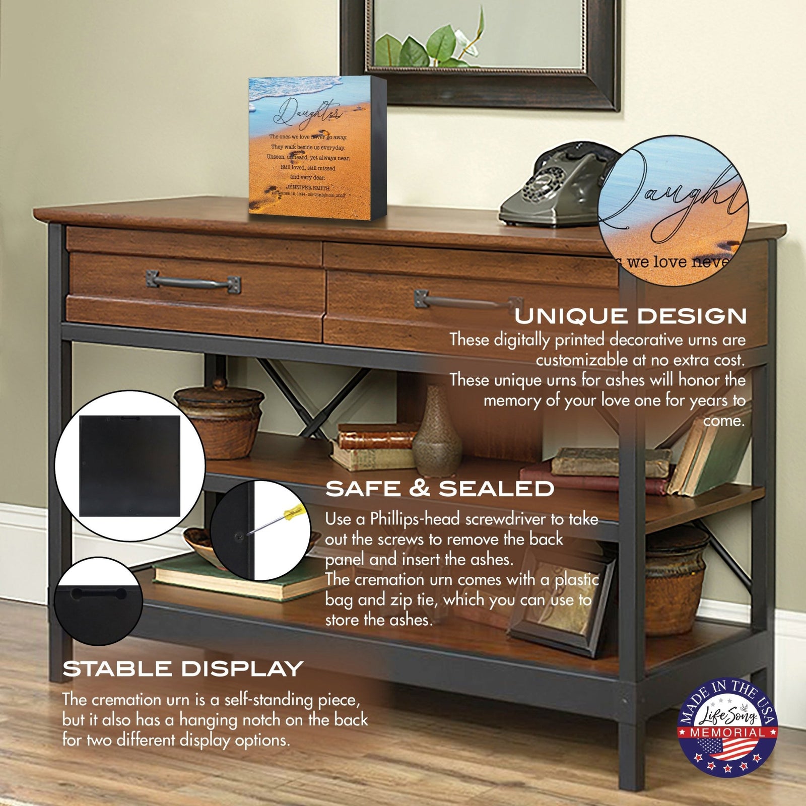 Custom Funeral Shadow Box Shelf Urn For Adult Human Ashes