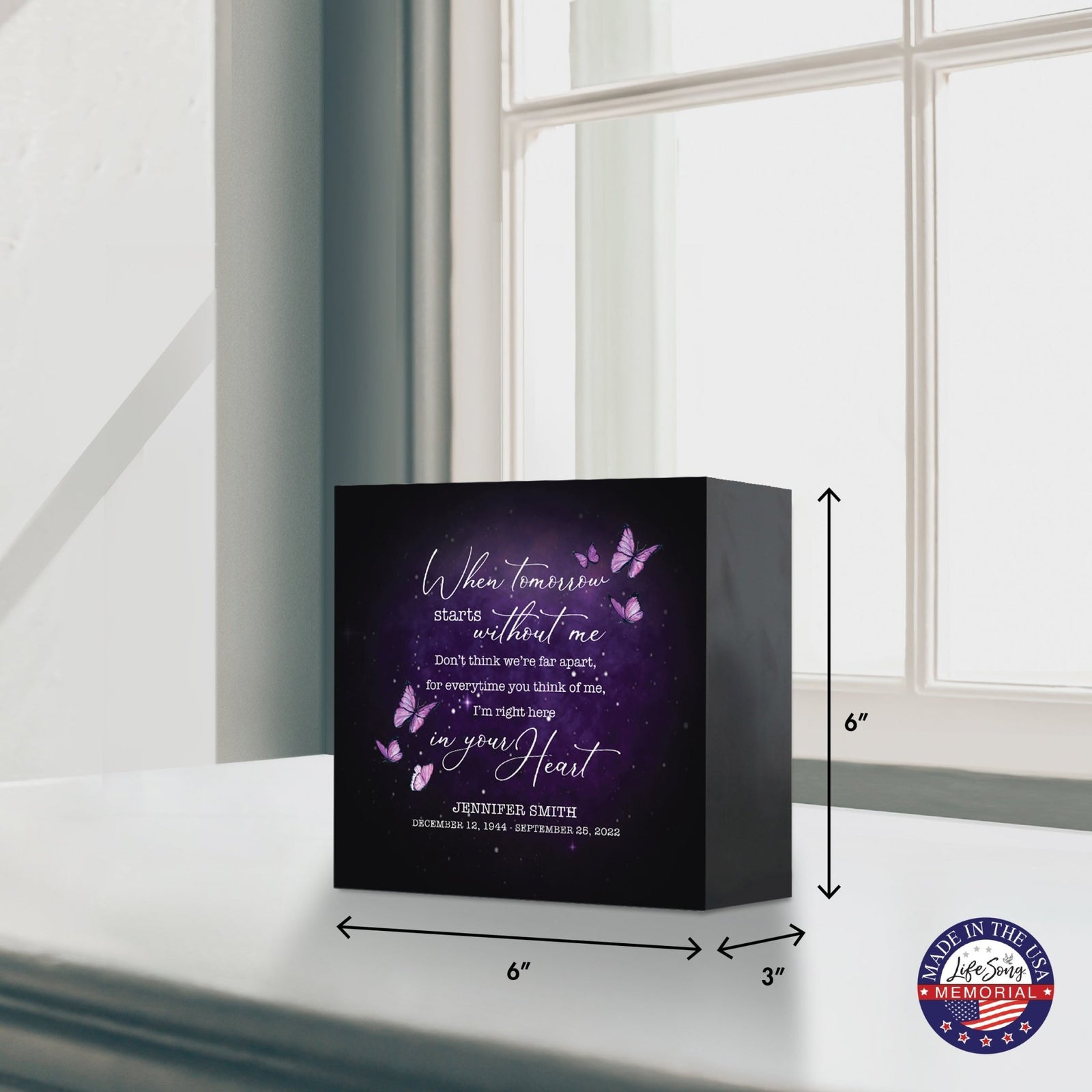 Custom Memorial Shadow Box Urn Box for Human Ashes - When Tomorrow Starts - LifeSong Milestones
