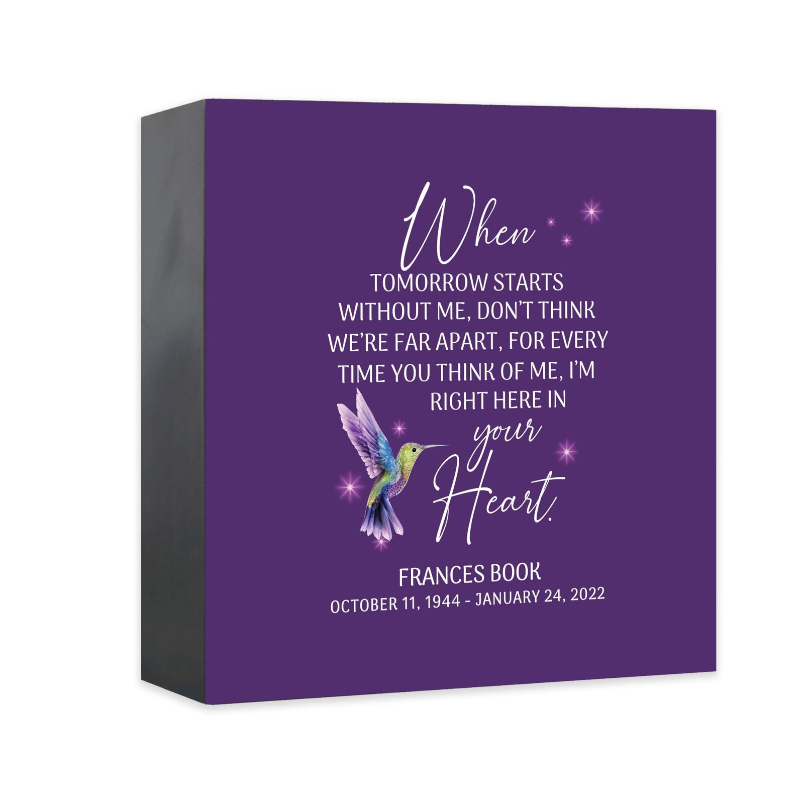 Custom Memorial Shadow Box Urn Box for Human Ashes - When Tomorrow Starts - LifeSong Milestones