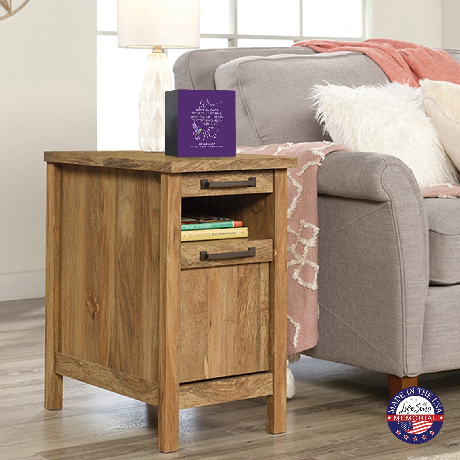 Custom Memorial Shadow Box Urn Box for Human Ashes - When Tomorrow Starts - LifeSong Milestones