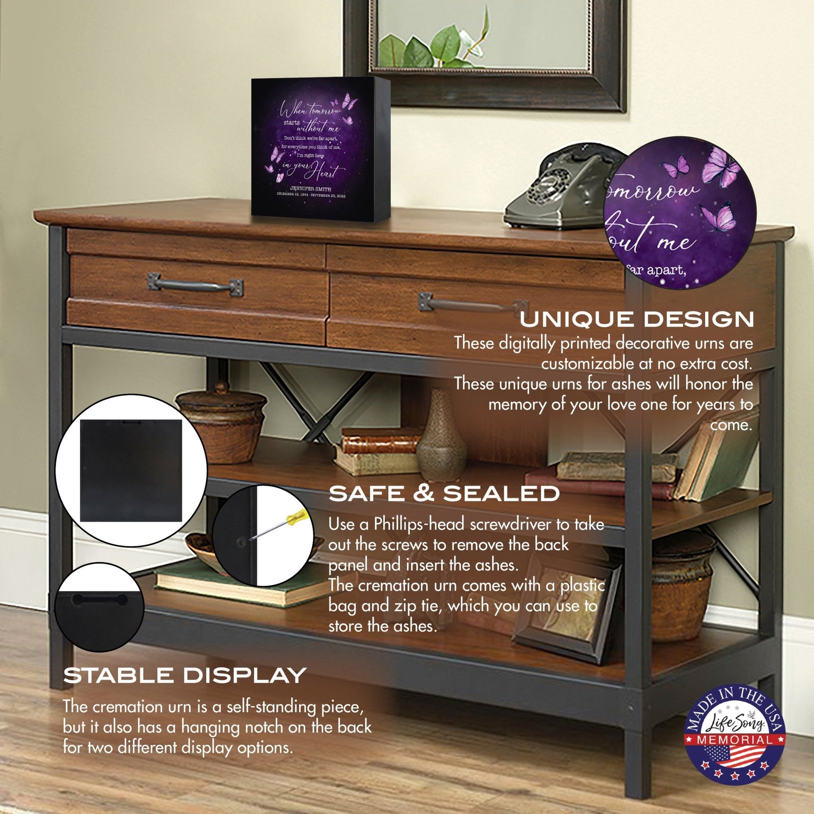 Custom Memorial Shadow Box Urn Box for Human Ashes - When Tomorrow Starts - LifeSong Milestones