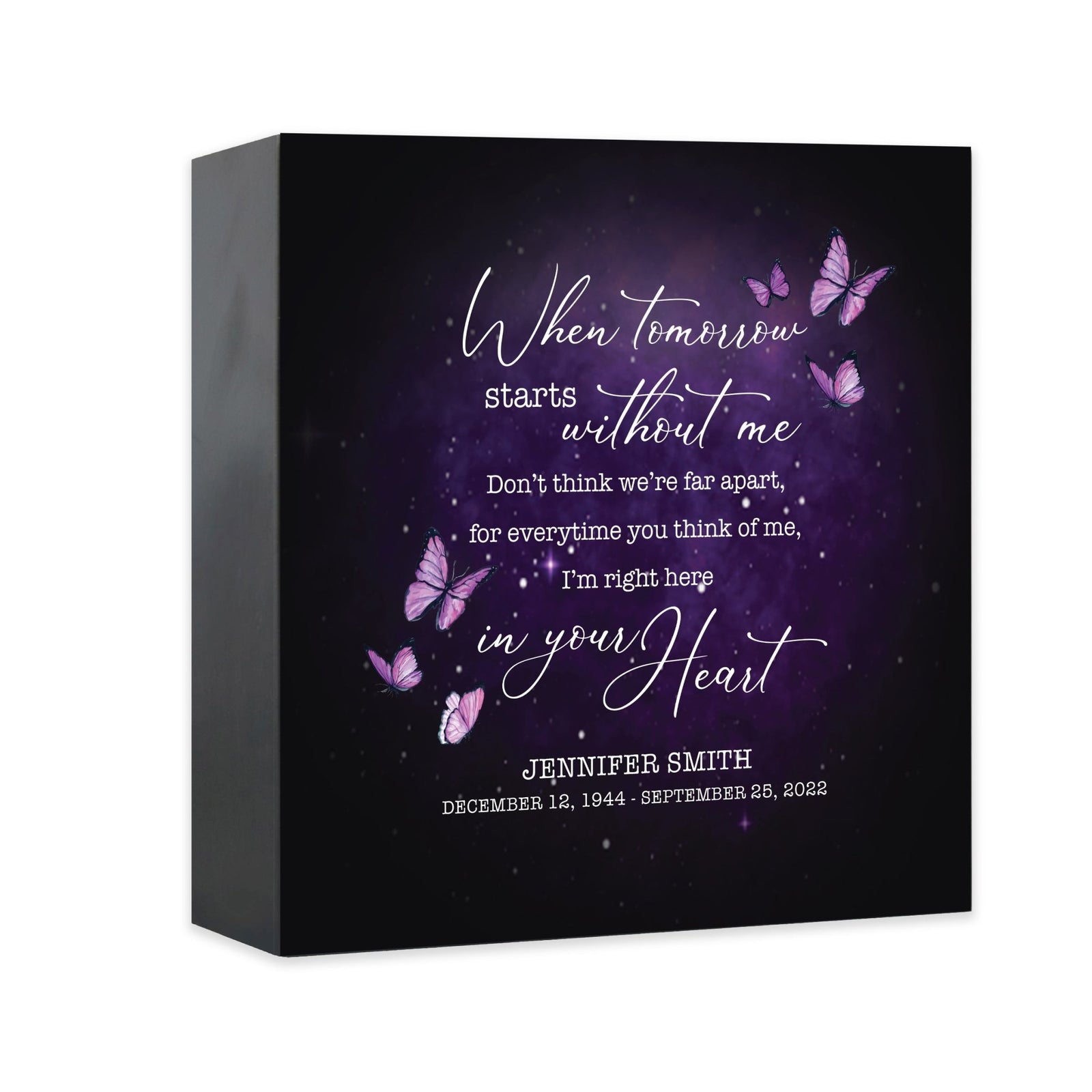 Custom Memorial Shadow Box Urn Box for Human Ashes - When Tomorrow Starts - LifeSong Milestones