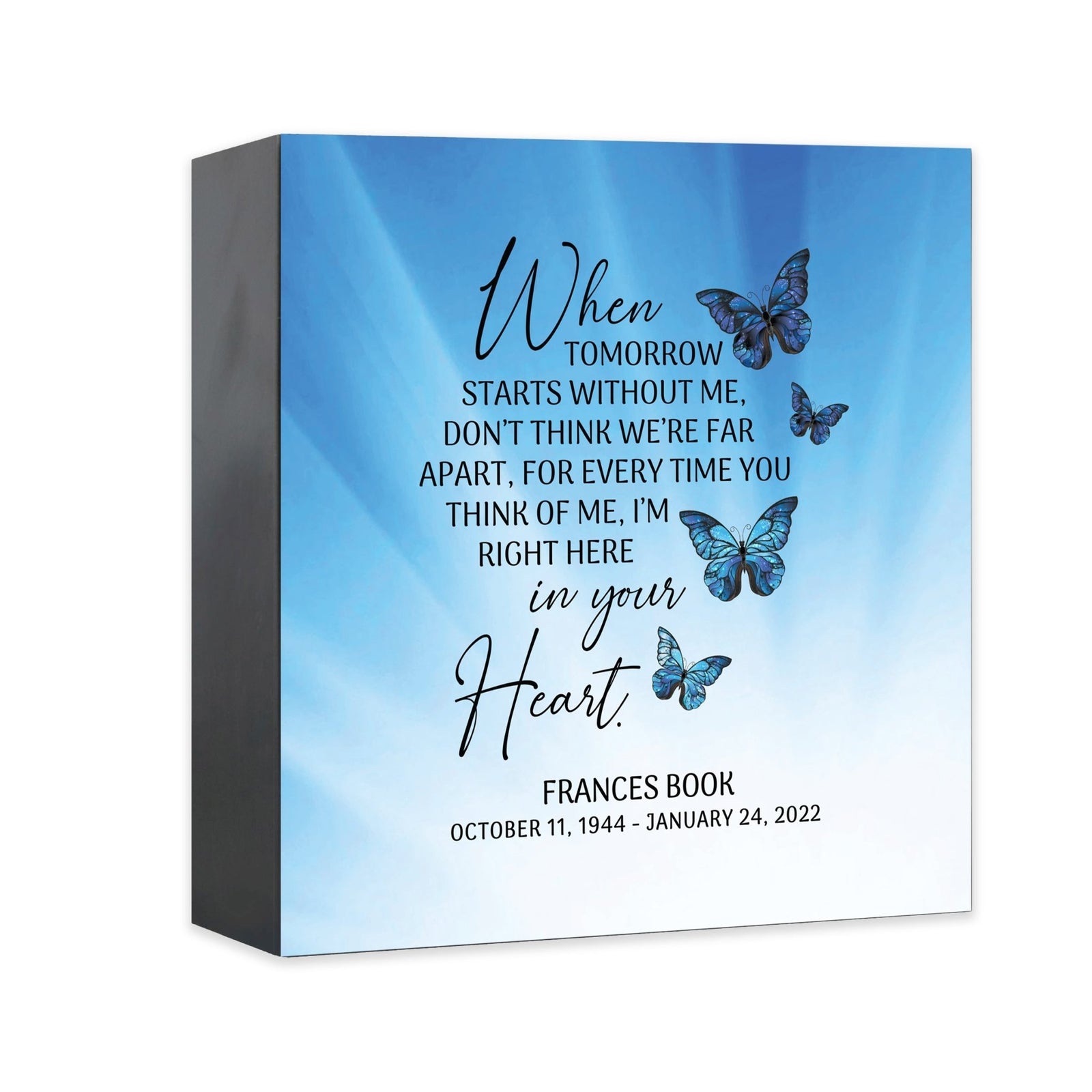 Custom Memorial Shadow Box Urn Box for Human Ashes - When Tomorrow Starts - LifeSong Milestones