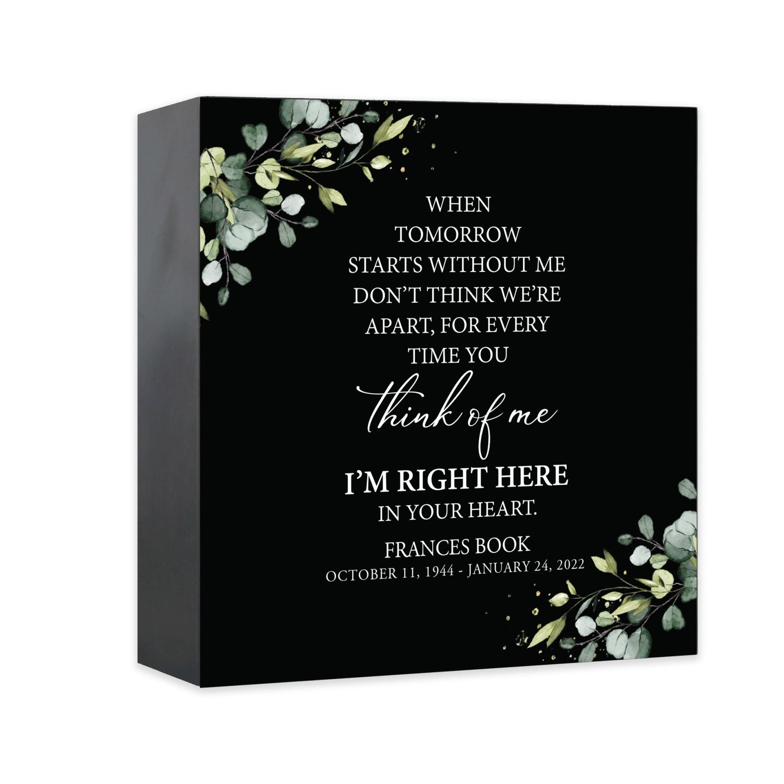 Custom Memorial Shadow Box Urn Box for Human Ashes - When Tomorrow Starts - LifeSong Milestones