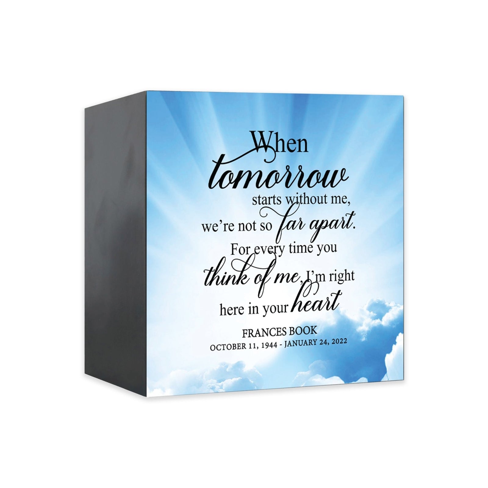 Custom Memorial Shadow Box Urn Box for Human Ashes - When Tomorrow Starts - LifeSong Milestones