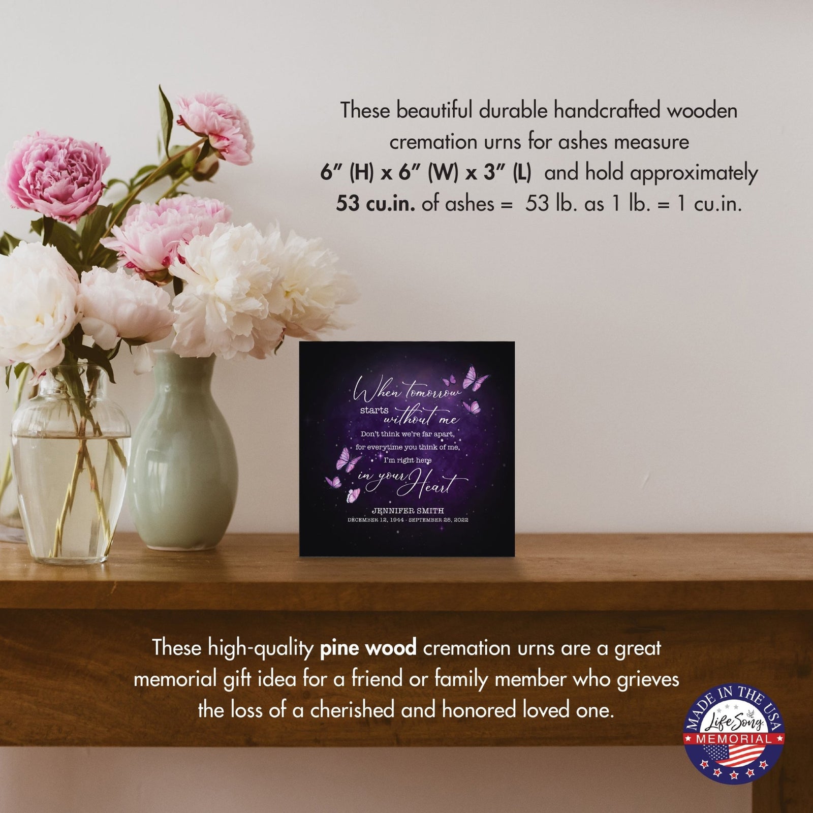 Custom Memorial Shadow Box Urn Box for Human Ashes - When Tomorrow Starts - LifeSong Milestones