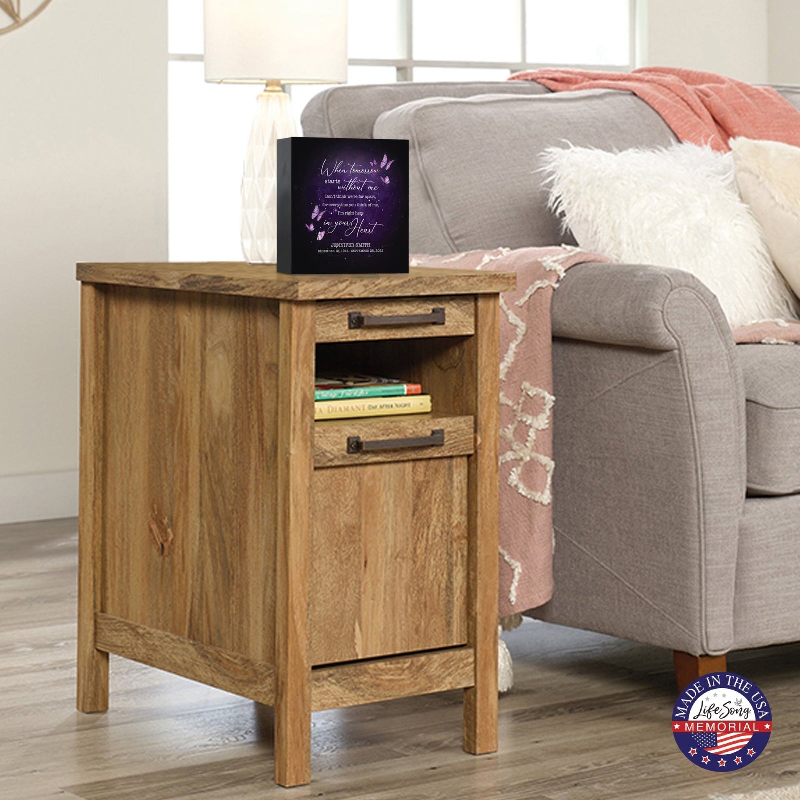 Custom Memorial Shadow Box Urn Box for Human Ashes - When Tomorrow Starts - LifeSong Milestones