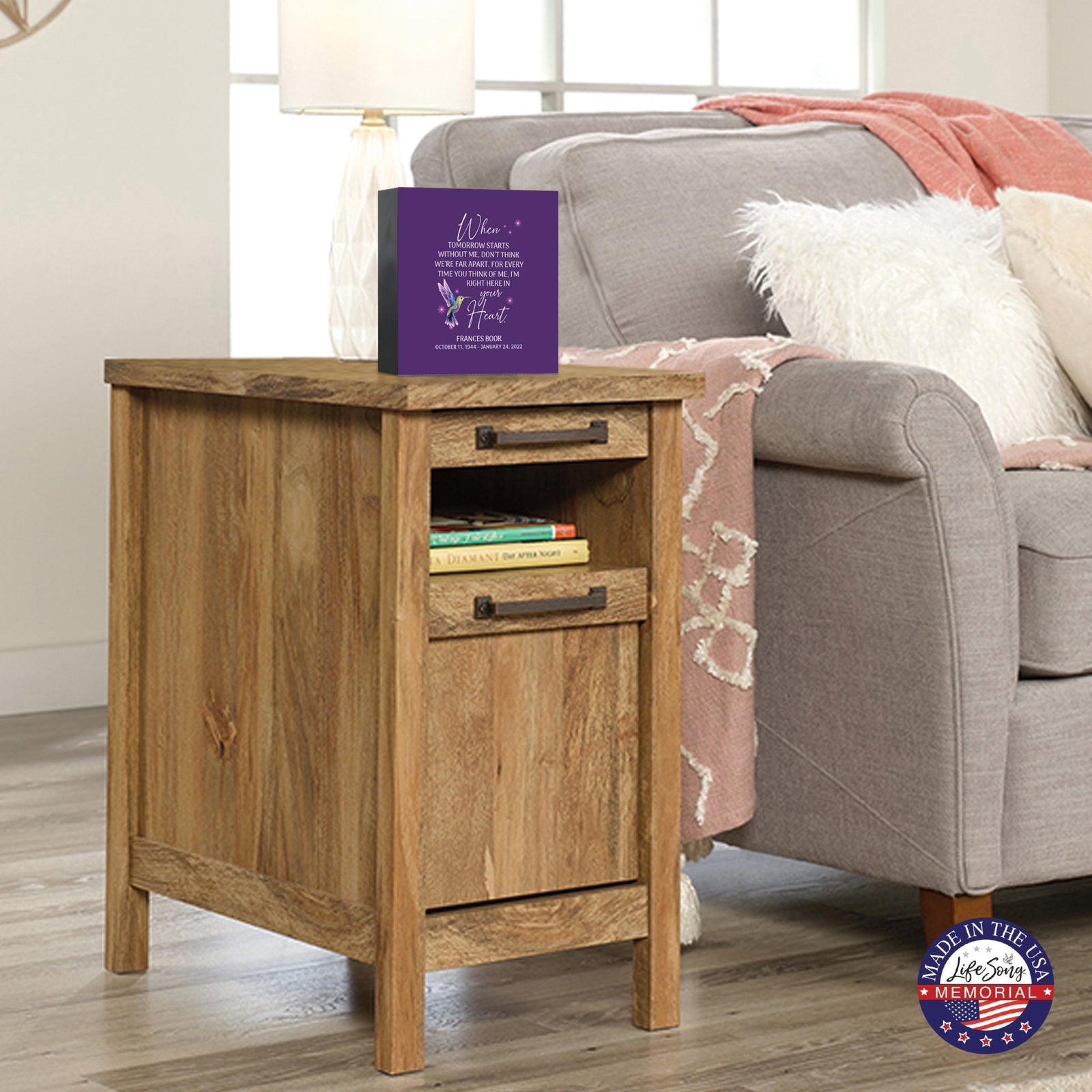 Custom Memorial Shadow Box Urn Box for Human Ashes - When Tomorrow Starts - LifeSong Milestones