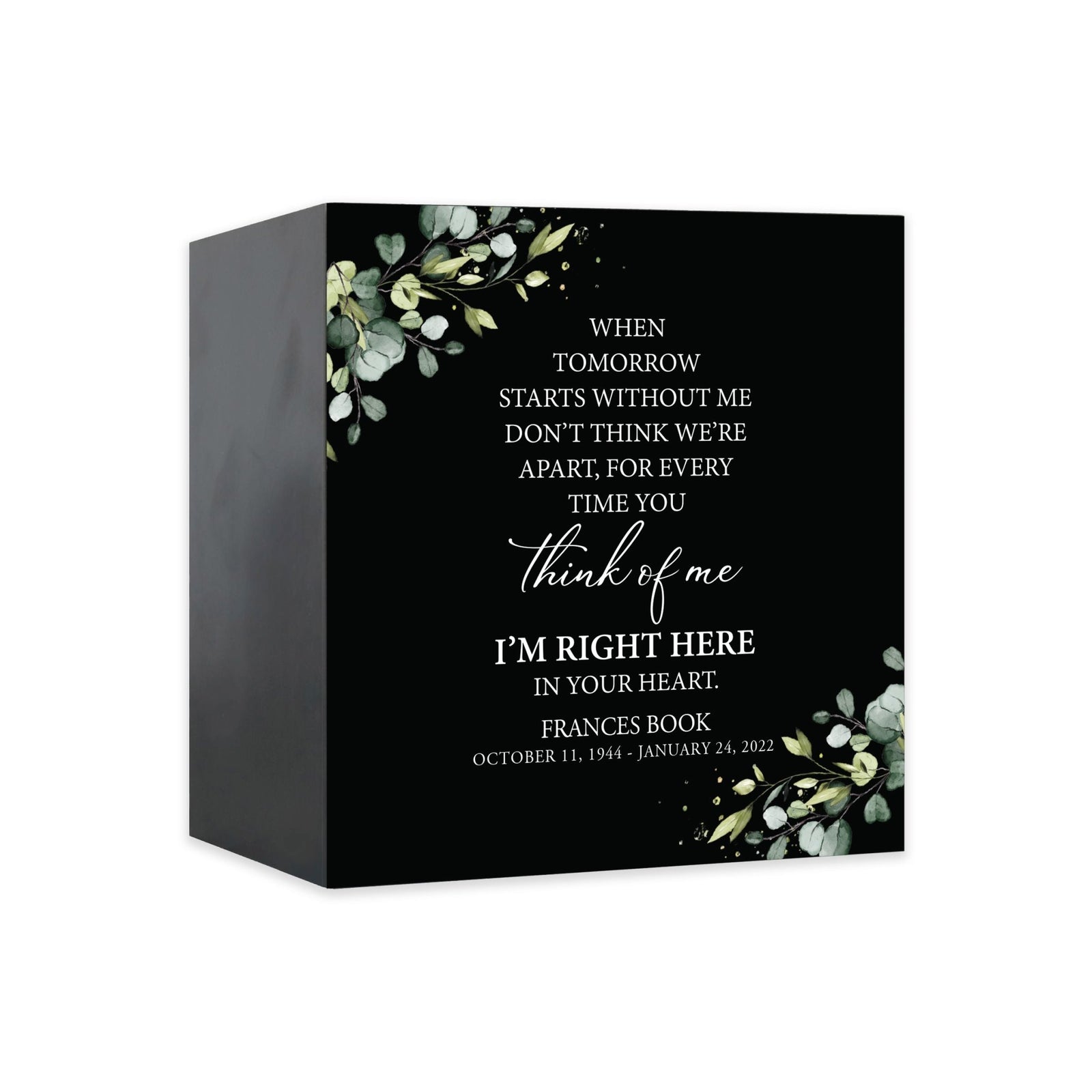 Custom Memorial Shadow Box Urn Box for Human Ashes - When Tomorrow Starts - LifeSong Milestones