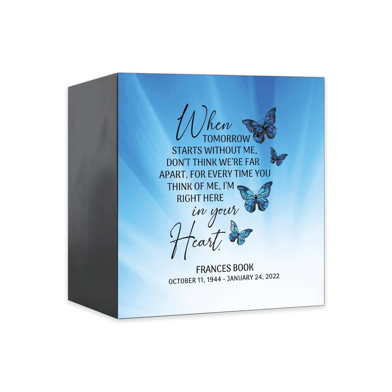 Custom Memorial Shadow Box Urn Box for Human Ashes - When Tomorrow Starts - LifeSong Milestones