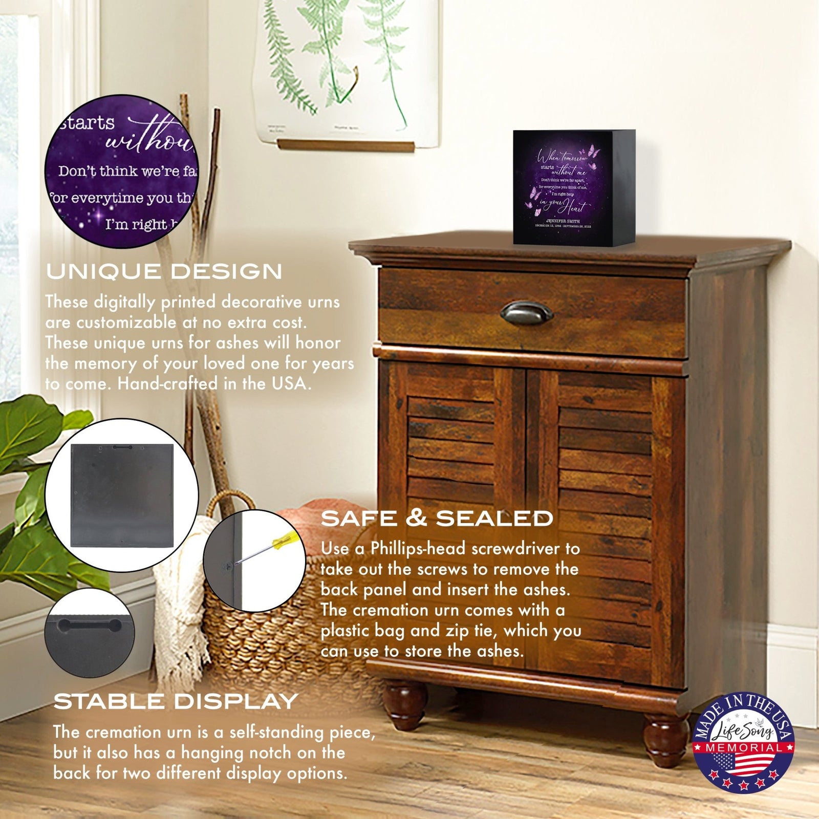 Custom Memorial Shadow Box Urn Box for Human Ashes - When Tomorrow Starts - LifeSong Milestones