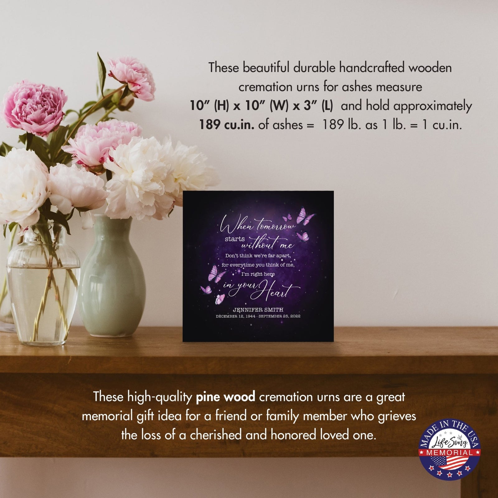 Custom Memorial Shadow Box Urn Box for Human Ashes - When Tomorrow Starts - LifeSong Milestones