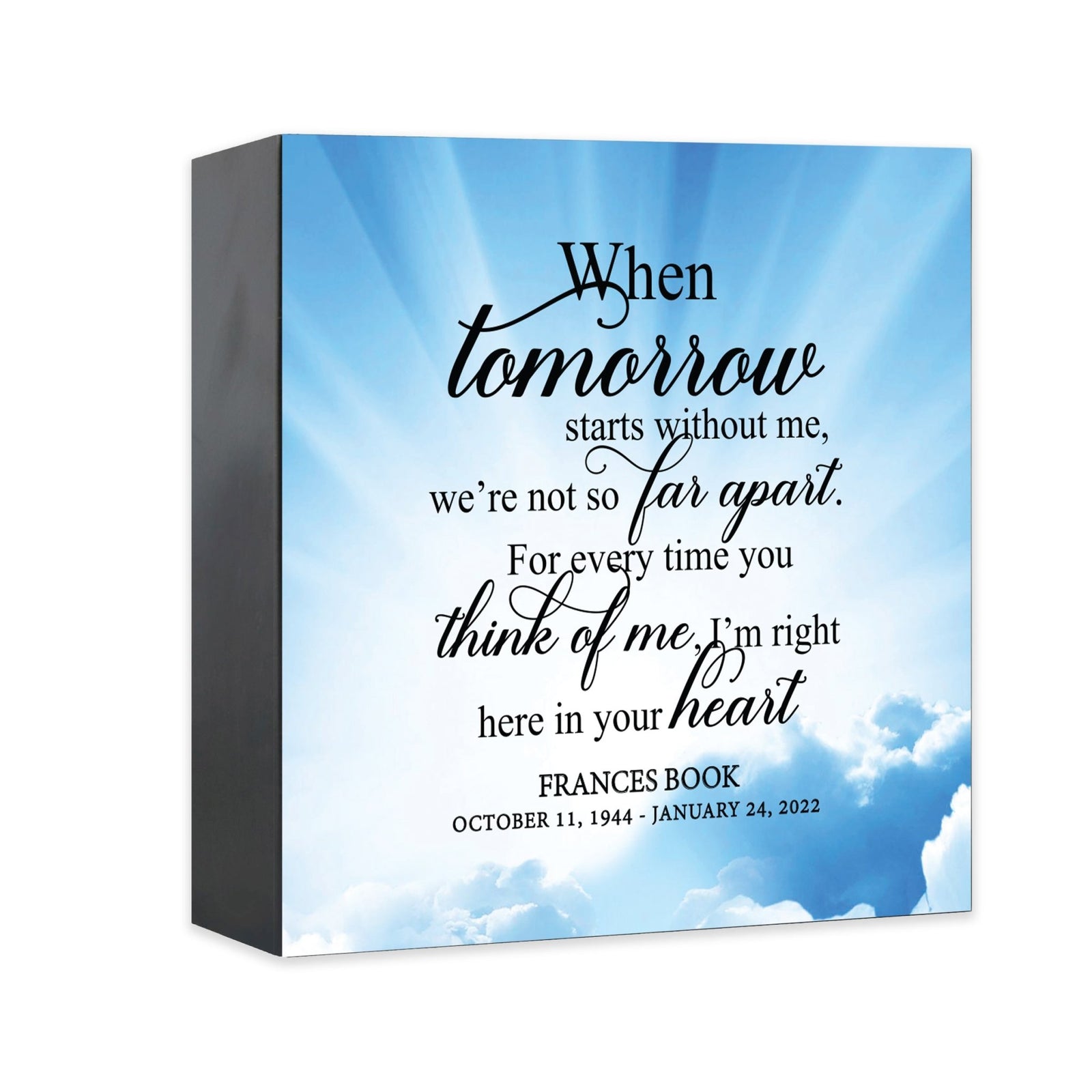 Custom Memorial Shadow Box Urn Box for Human Ashes - When Tomorrow Starts - LifeSong Milestones