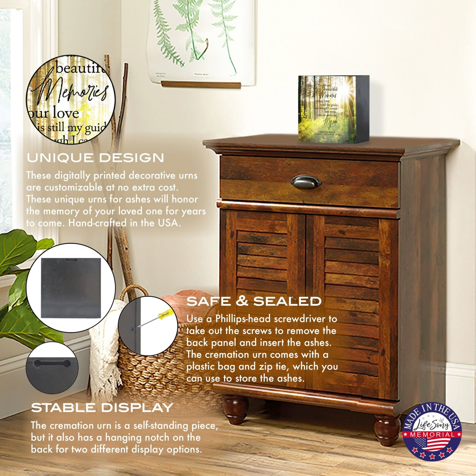 Custom Memorial Shadow Box Urn Box for Human Ashes - You Left Me Beautiful Memories - LifeSong Milestones