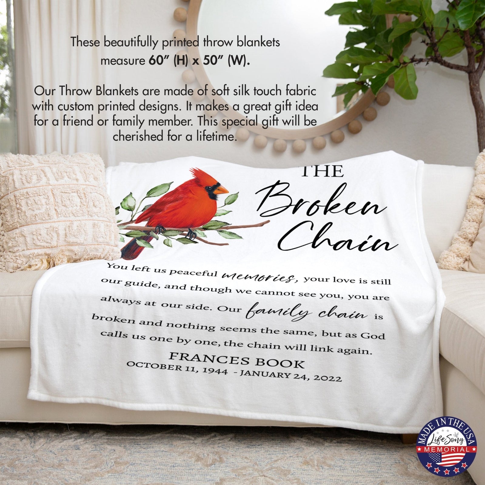 Custom Memorial Soft Throw Blankets for Home Décor - LifeSong Milestones