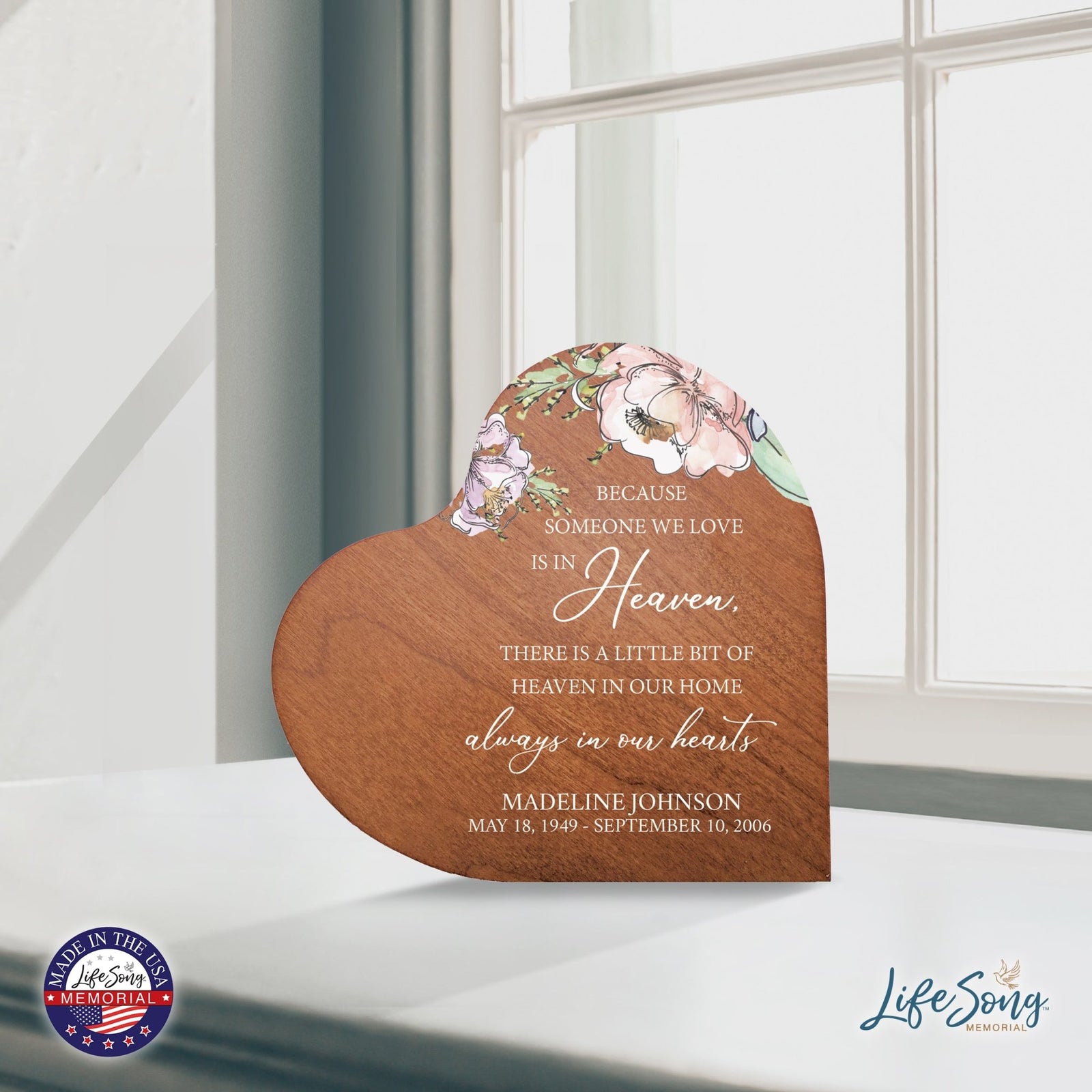 Custom Memorial Solid Wood Heart Decoration 5x5.25 Because Someone We (Cherry) - LifeSong Milestones
