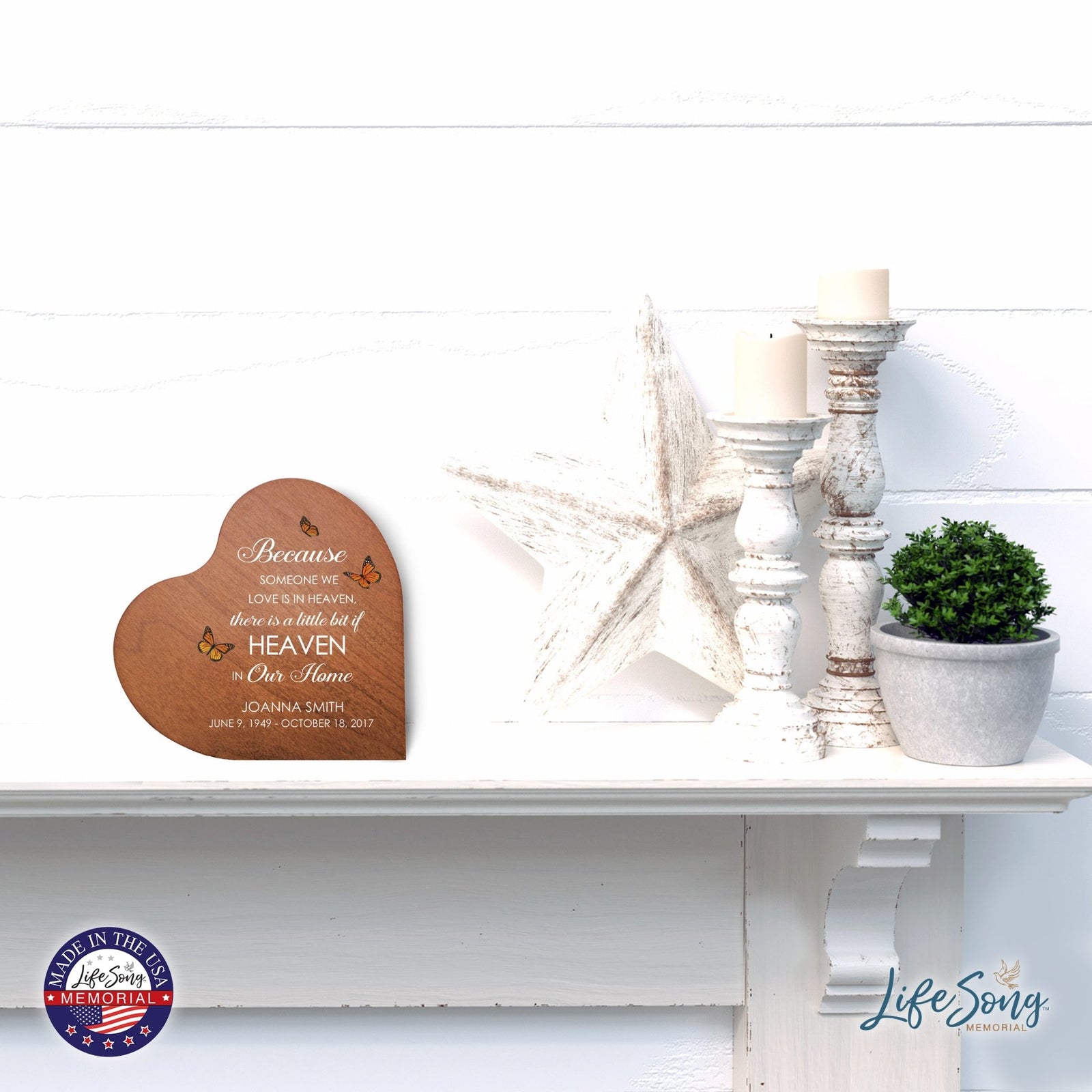 Custom Memorial Solid Wood Heart Decoration 5x5.25 Because Someone We (Cherry) - LifeSong Milestones