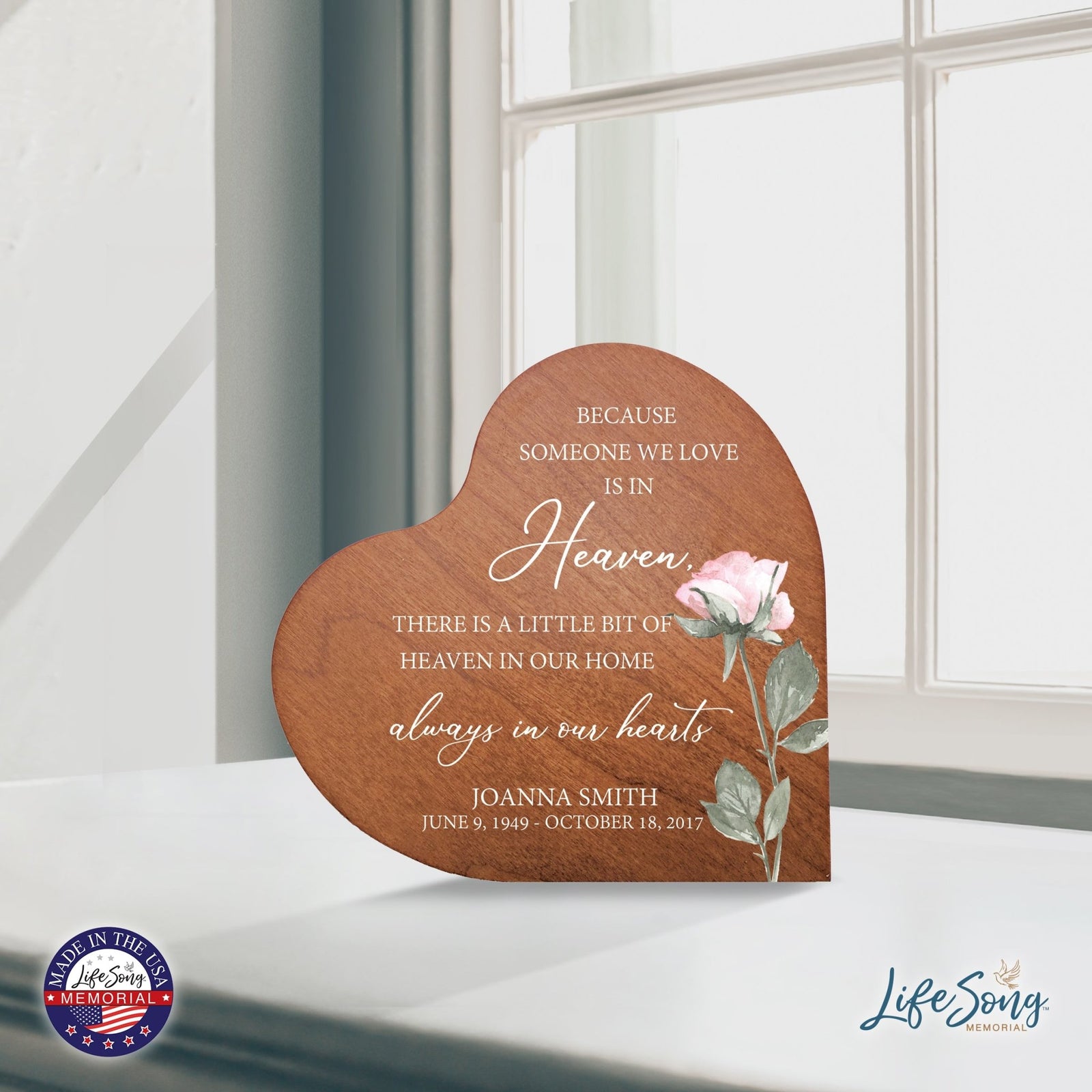 Custom Memorial Solid Wood Heart Decoration 5x5.25 Because Someone We (Cherry) - LifeSong Milestones