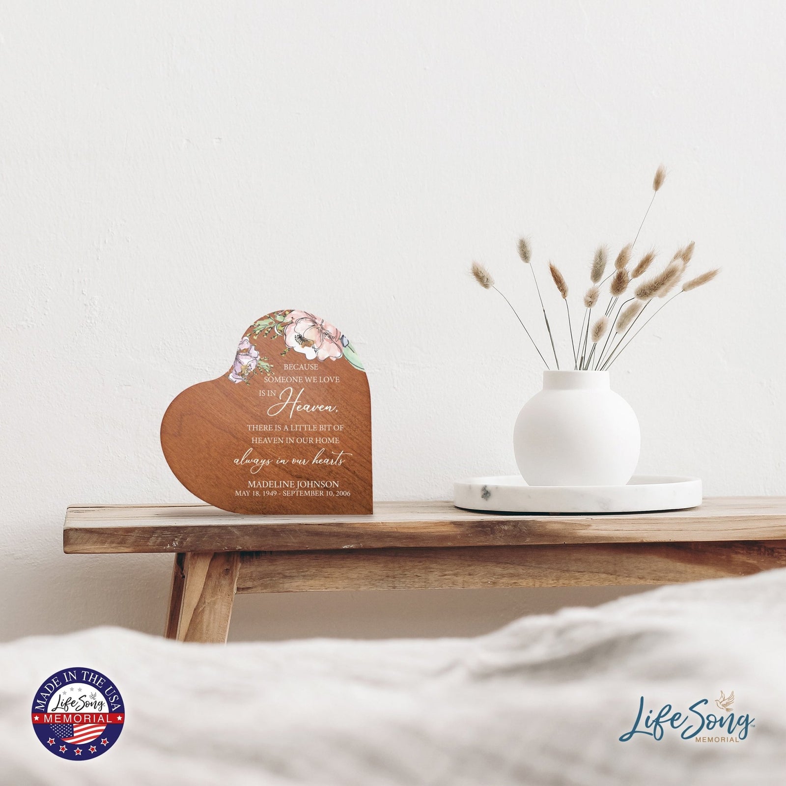 Custom Memorial Solid Wood Heart Decoration 5x5.25 Because Someone We (Cherry) - LifeSong Milestones