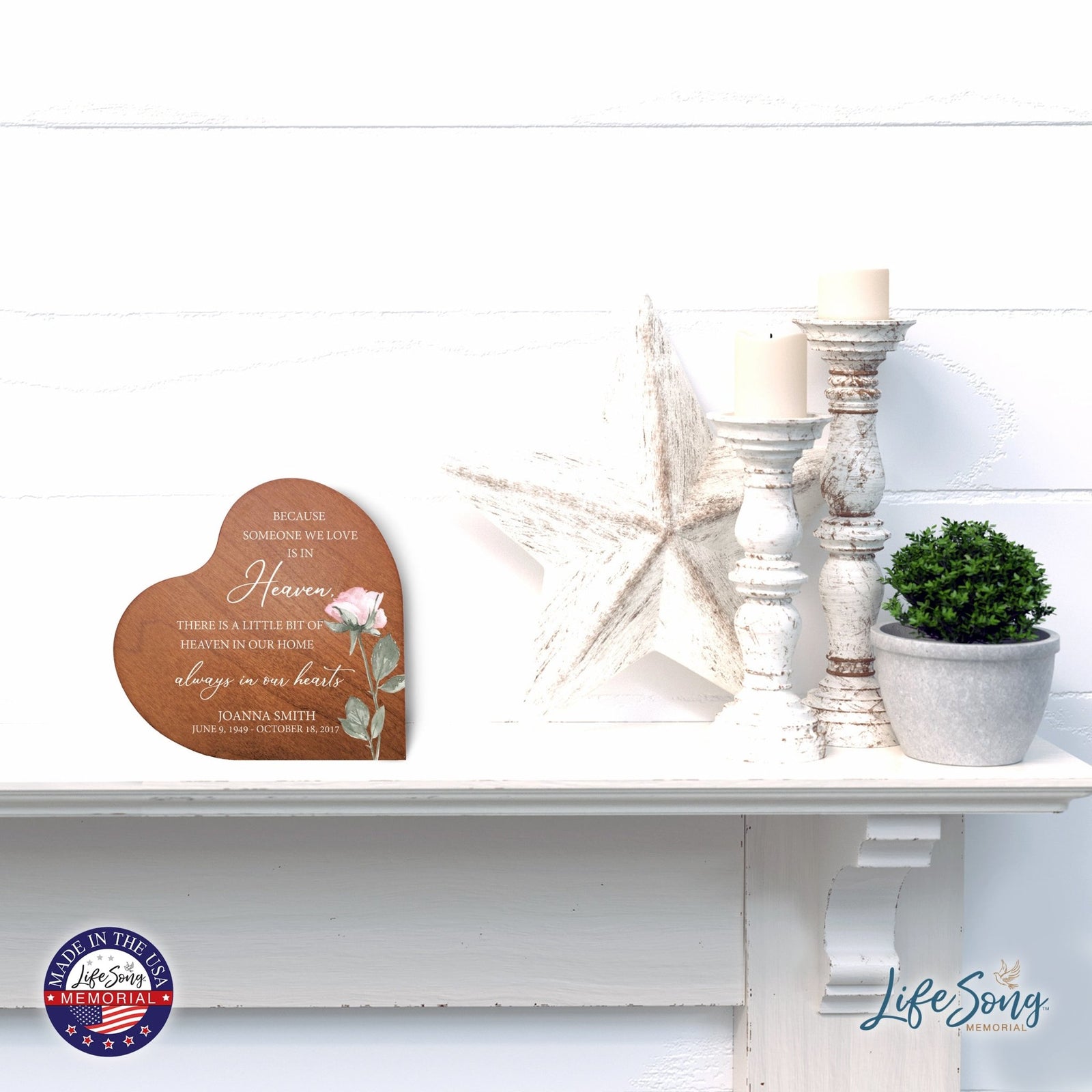 Custom Memorial Solid Wood Heart Decoration 5x5.25 Because Someone We (Cherry) - LifeSong Milestones