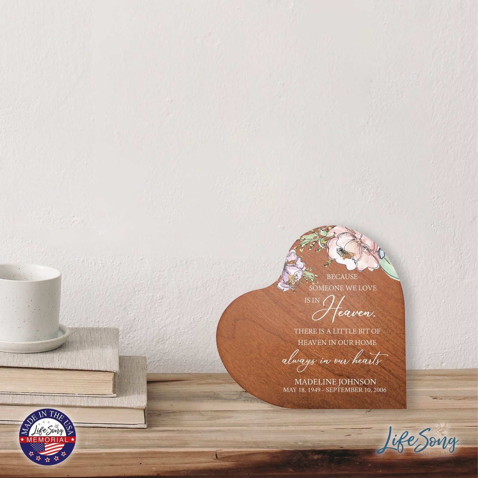 Custom Memorial Solid Wood Heart Decoration 5x5.25 Because Someone We (Cherry) - LifeSong Milestones