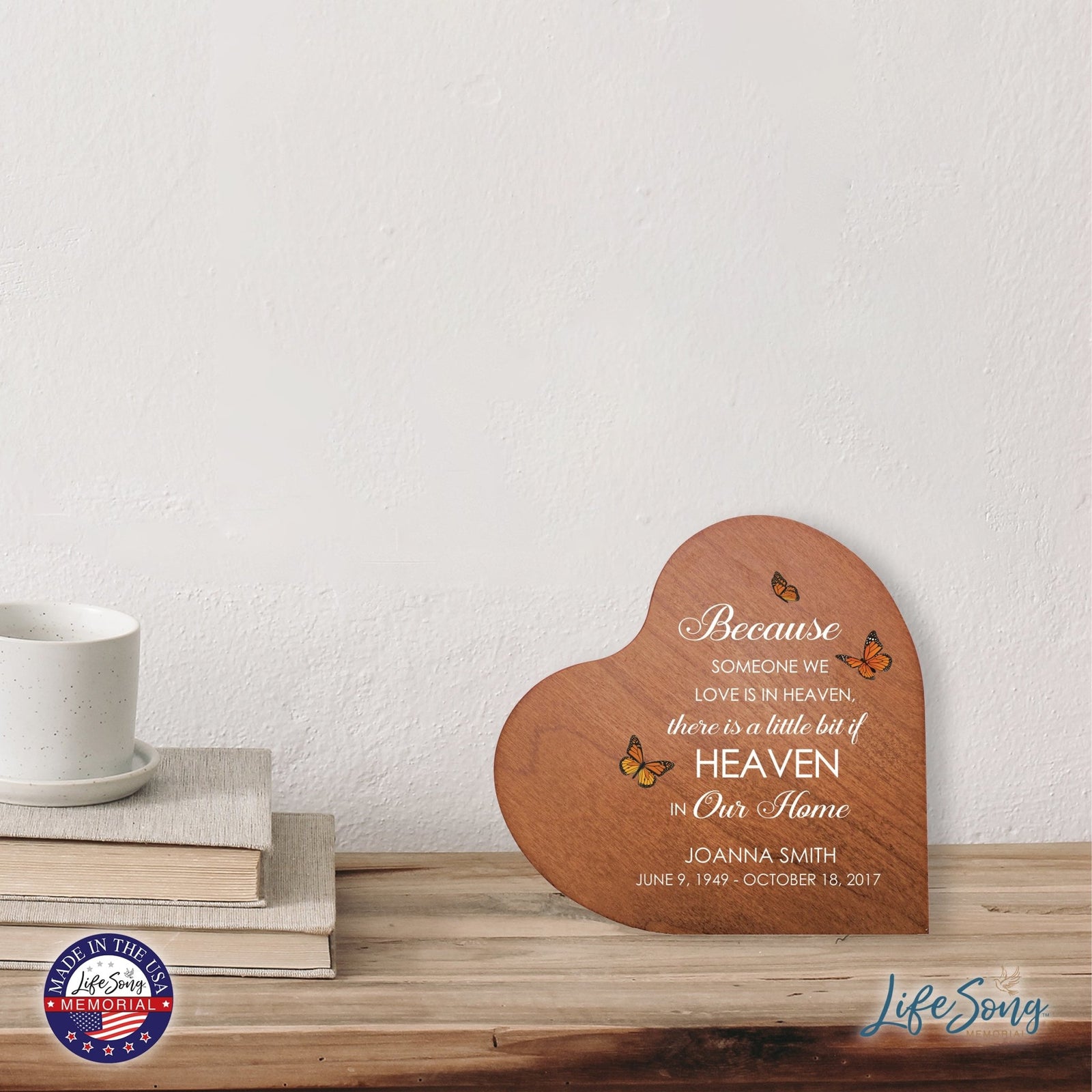 Custom Memorial Solid Wood Heart Decoration 5x5.25 Because Someone We (Cherry) - LifeSong Milestones
