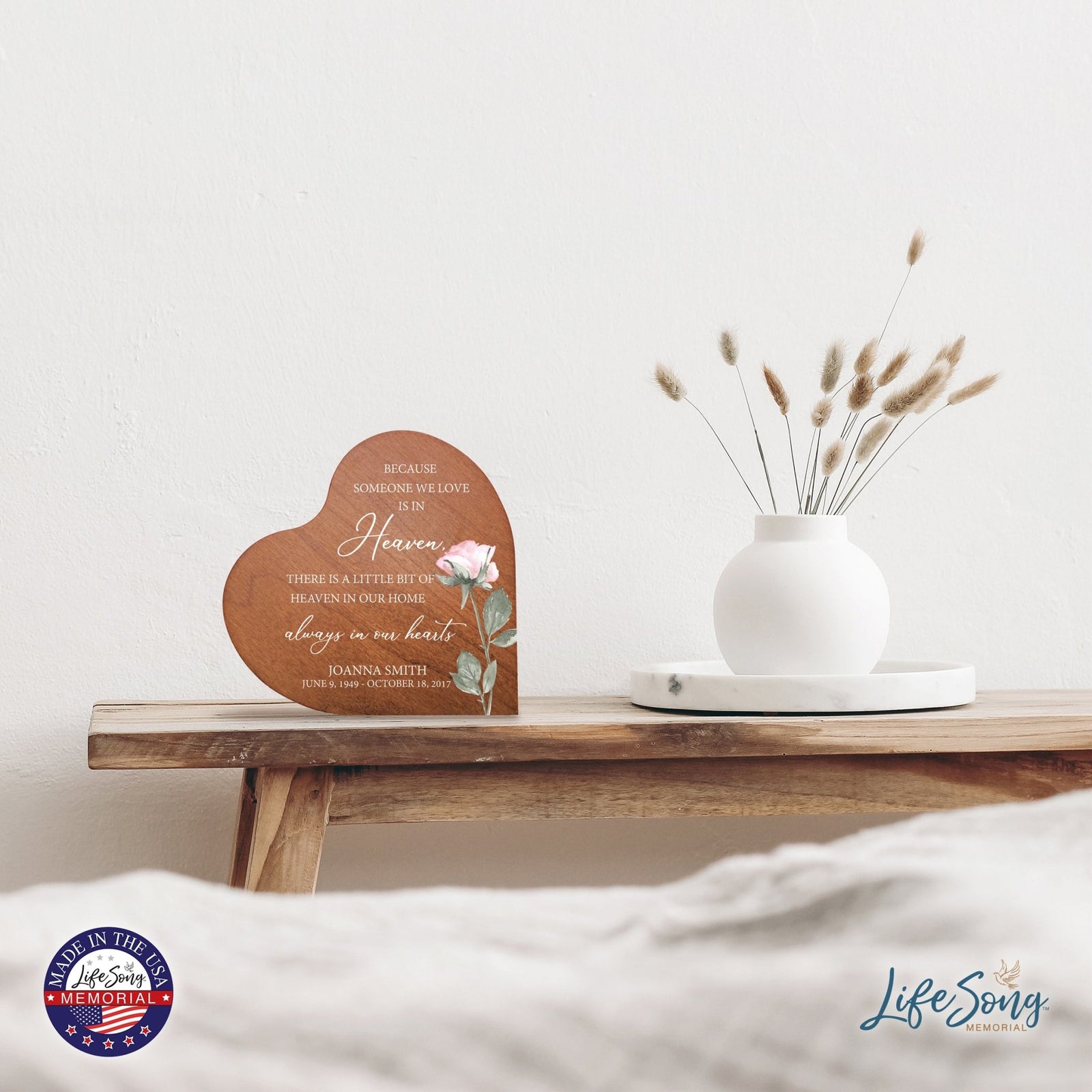 Custom Memorial Solid Wood Heart Decoration 5x5.25 Because Someone We (Cherry) - LifeSong Milestones