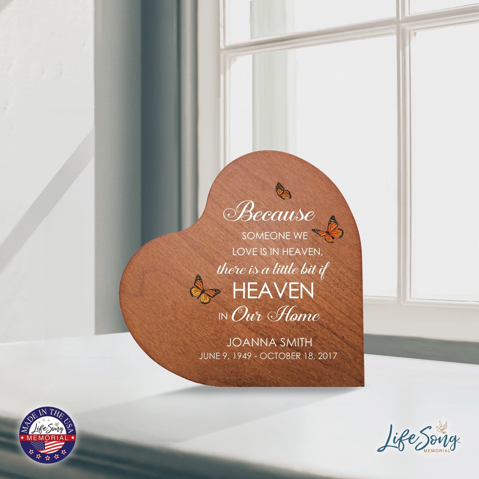 Custom Memorial Solid Wood Heart Decoration 5x5.25 Because Someone We (Cherry) - LifeSong Milestones