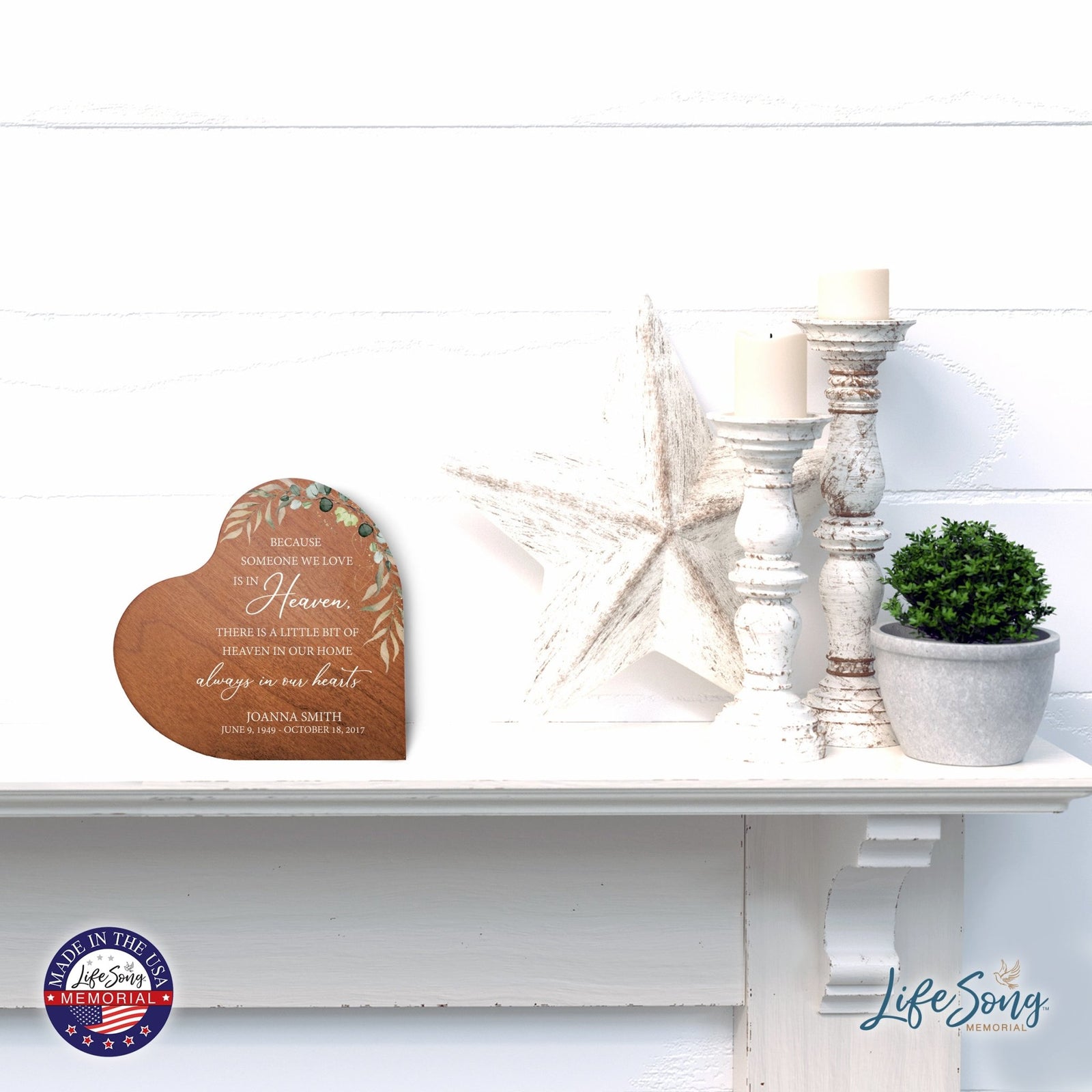 Custom Memorial Solid Wood Heart Decoration 5x5.25 Because Someone We (Cherry) - LifeSong Milestones