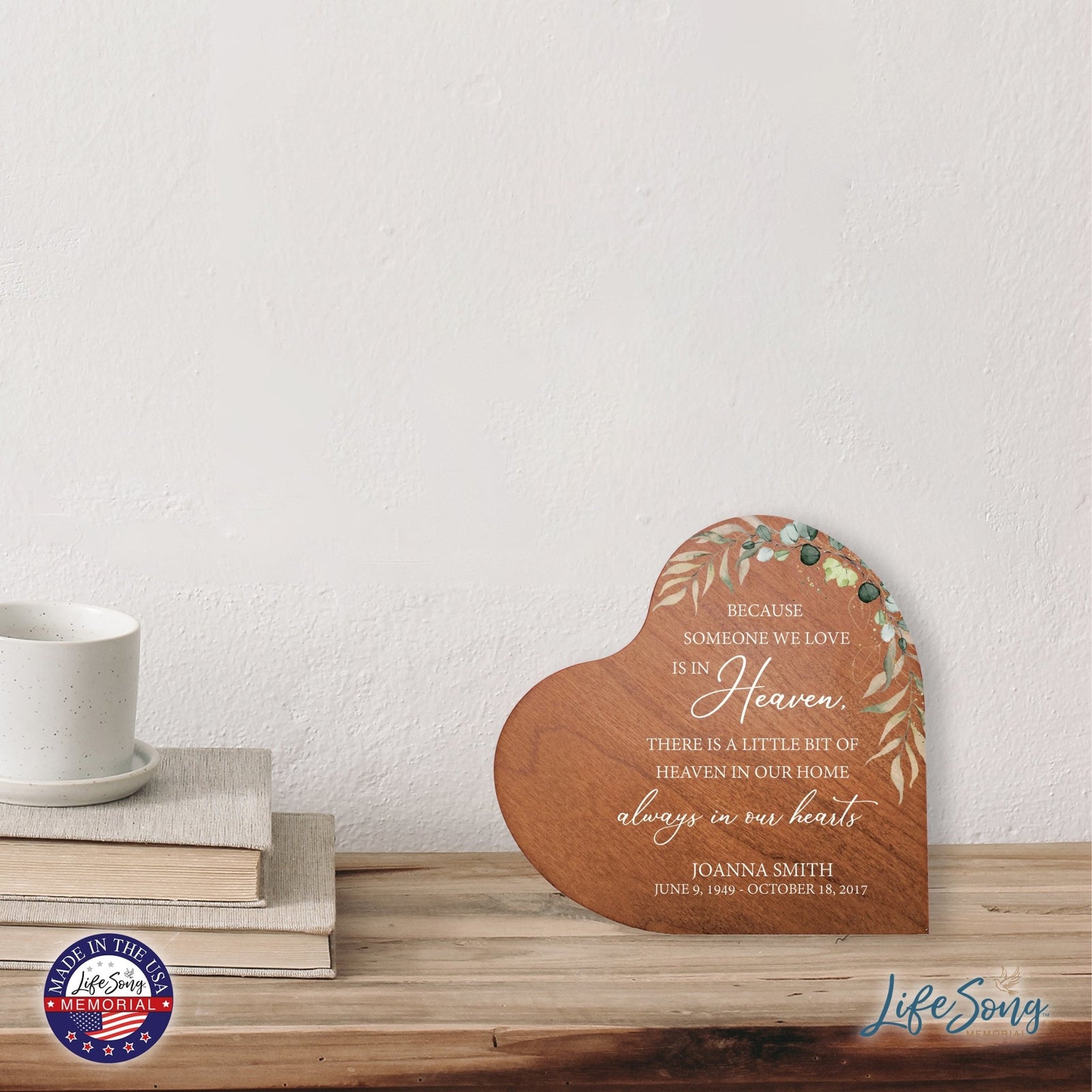 Custom Memorial Solid Wood Heart Decoration 5x5.25 Because Someone We (Cherry) - LifeSong Milestones