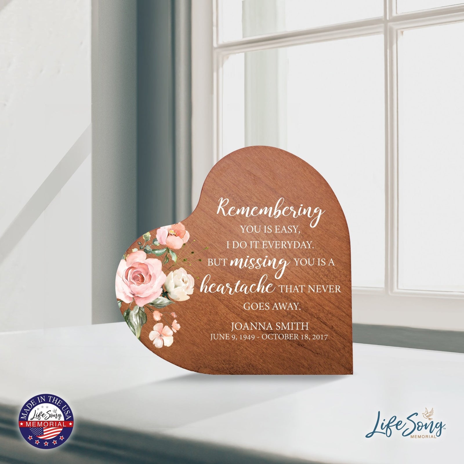 Custom Memorial Solid Wood Heart Decoration - Remembering You Is - LifeSong Milestones