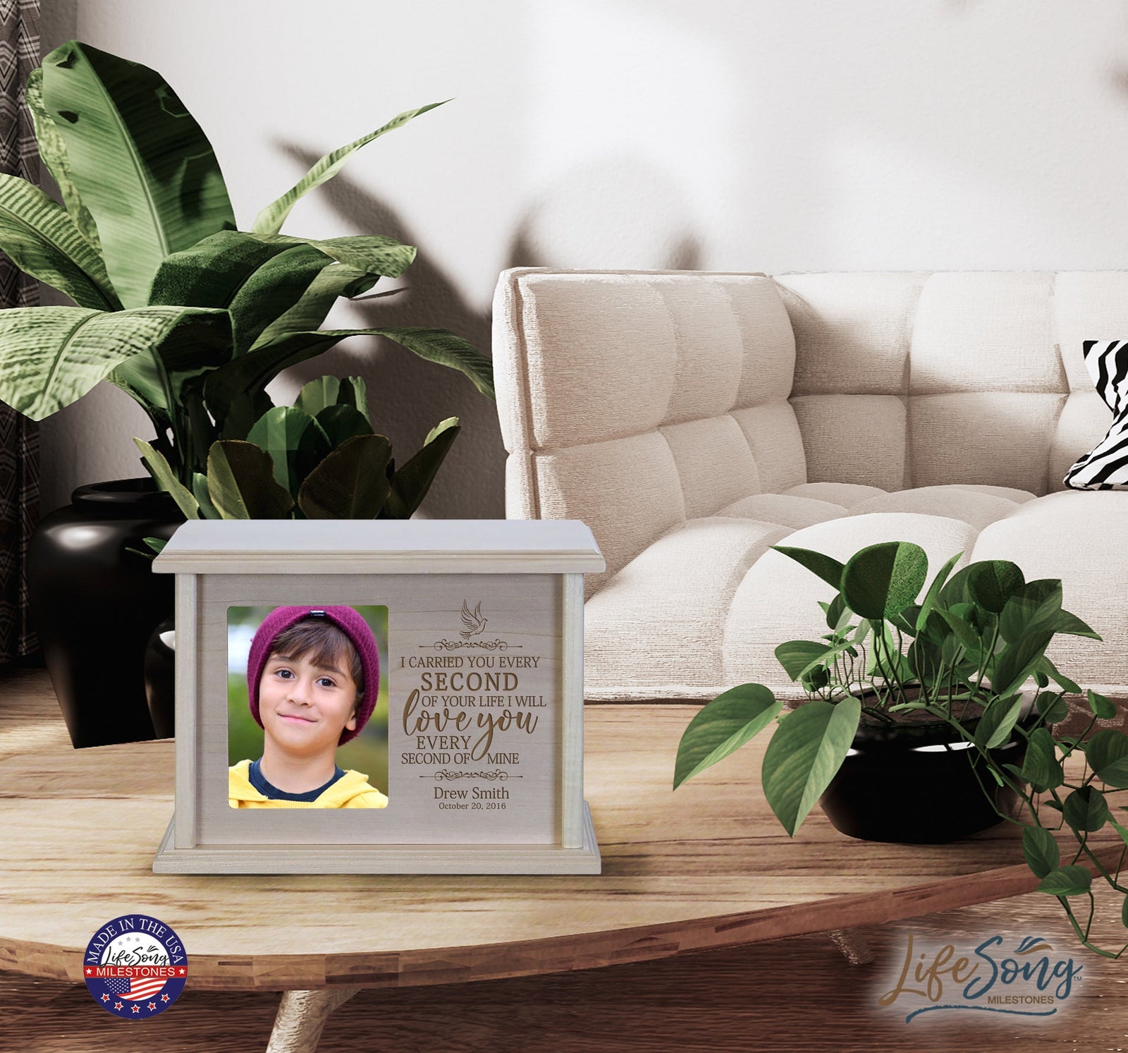 Customizable Wooden Urn with Picture for Adult Cremation