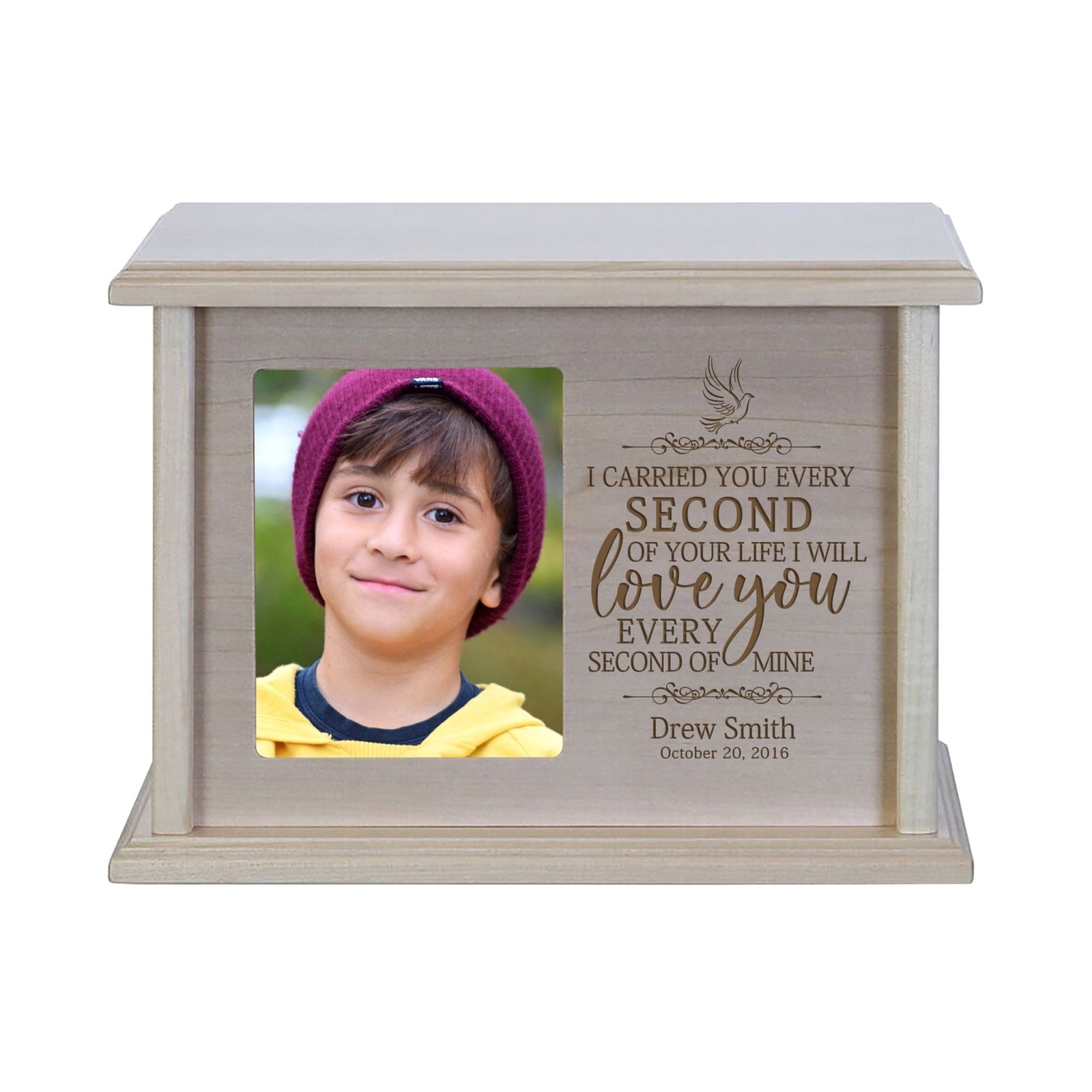Wooden Memorial Urn with Personalized Photograph for Adults