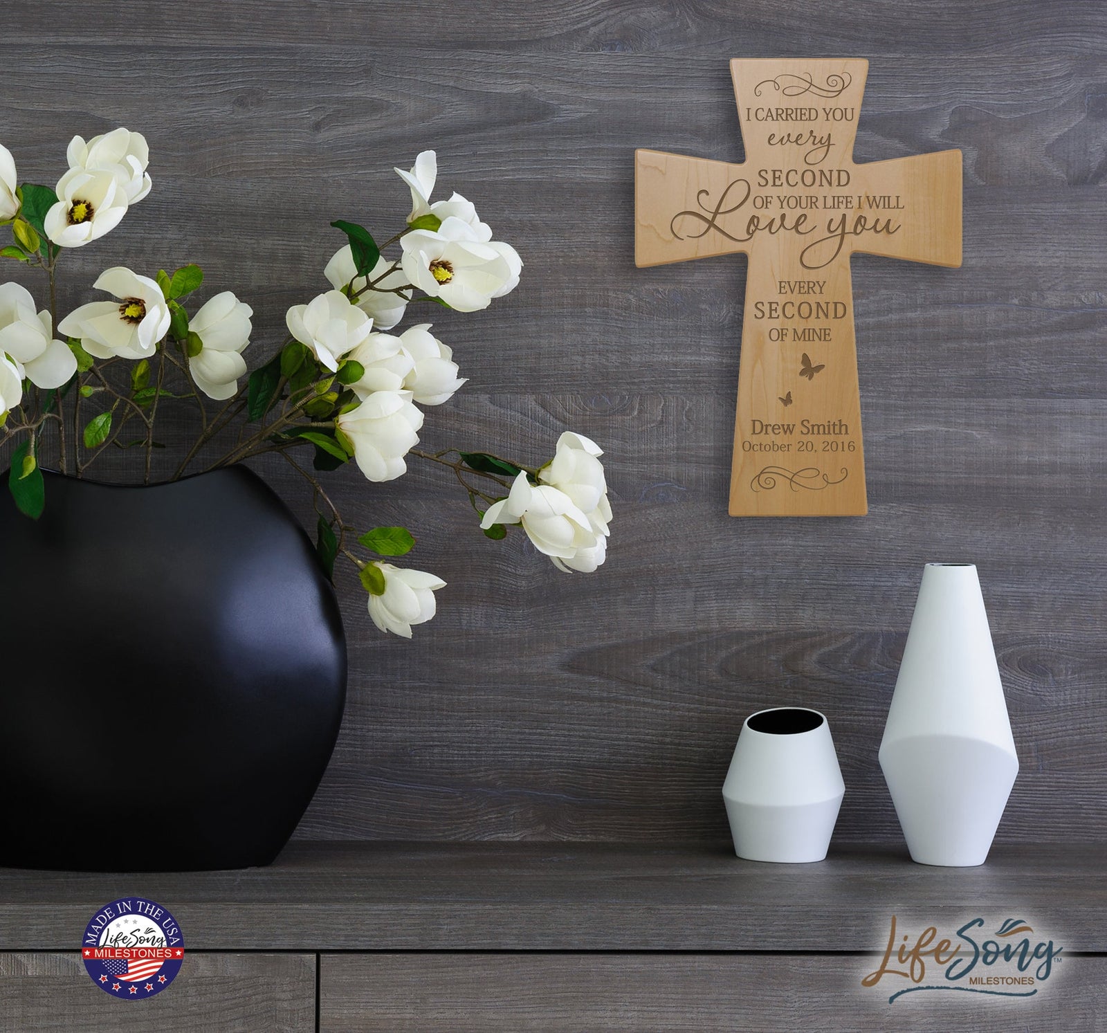 Custom Memorial Wooden Cross 12x17 I Carried You Butterfly - LifeSong Milestones