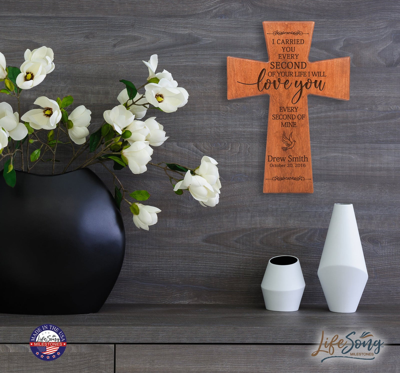 Custom Memorial Wooden Cross 12x17 I Carried You Dove - LifeSong Milestones