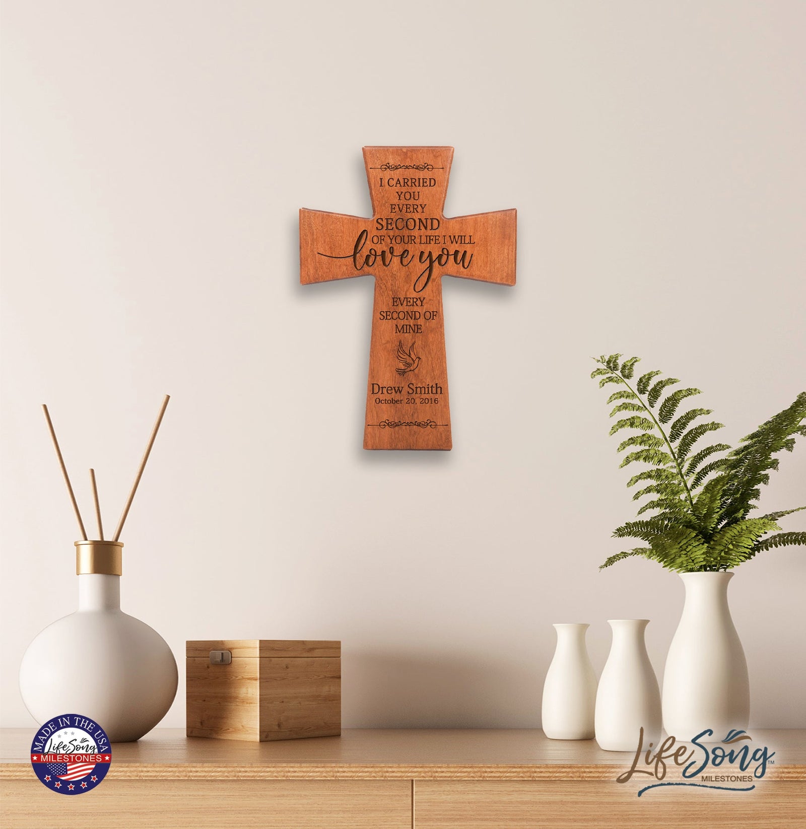 Custom Memorial Wooden Cross 12x17 I Carried You Dove - LifeSong Milestones