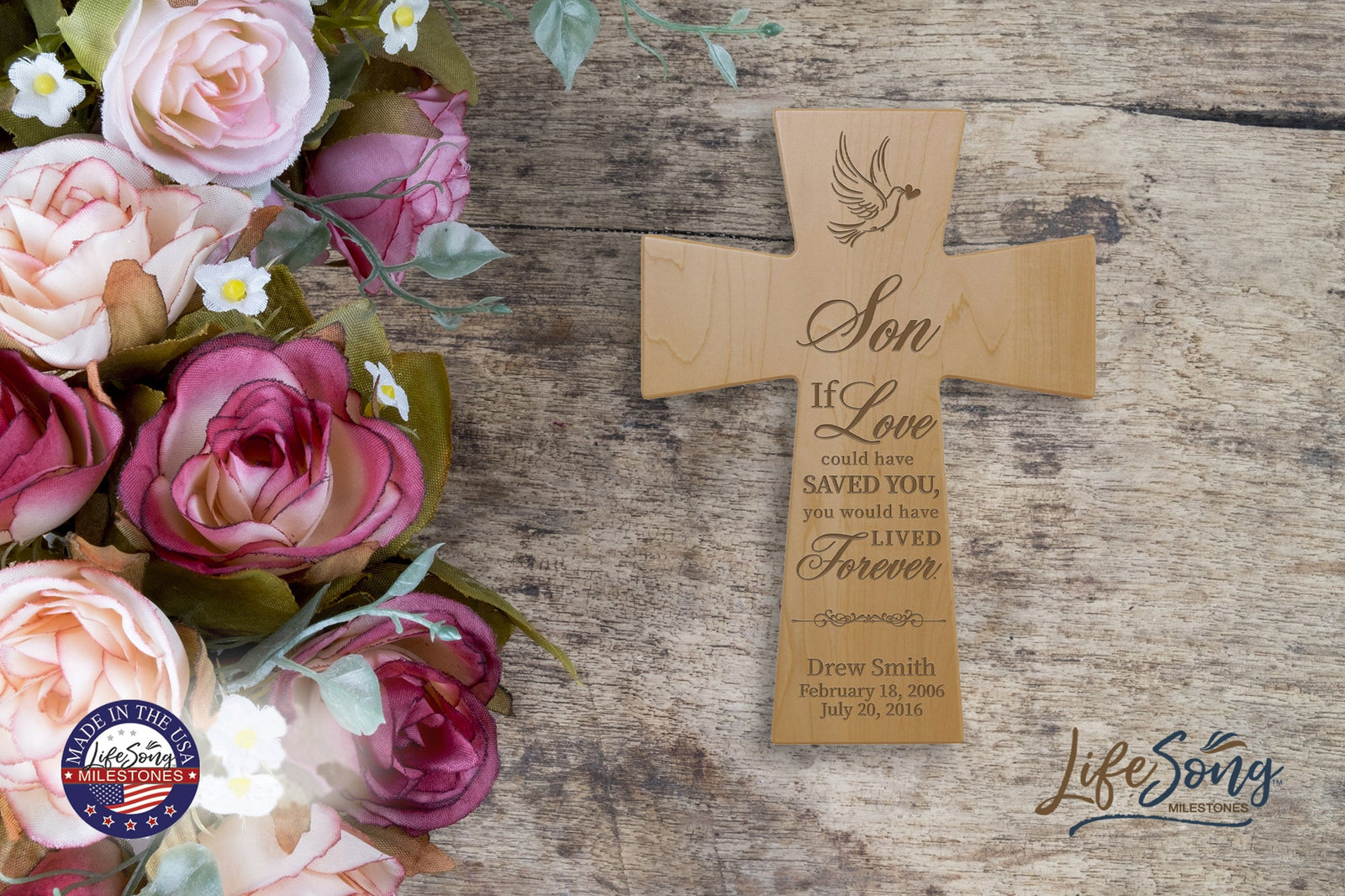 Custom Memorial Wooden Cross 12x17 Son, If Love Could Have - LifeSong Milestones