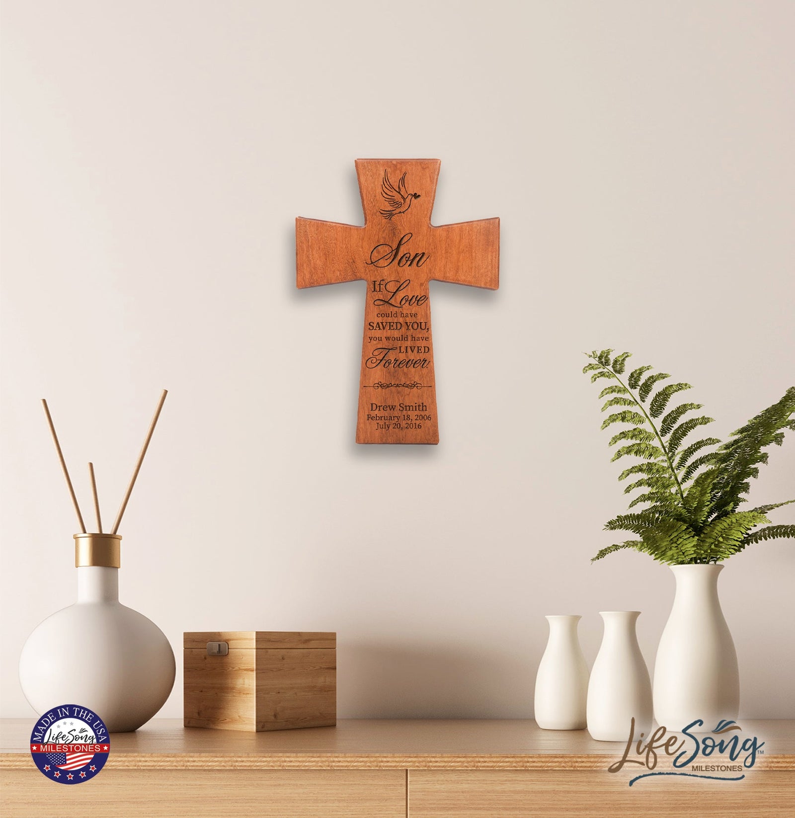 Custom Memorial Wooden Cross 12x17 Son, If Love Could Have - LifeSong Milestones