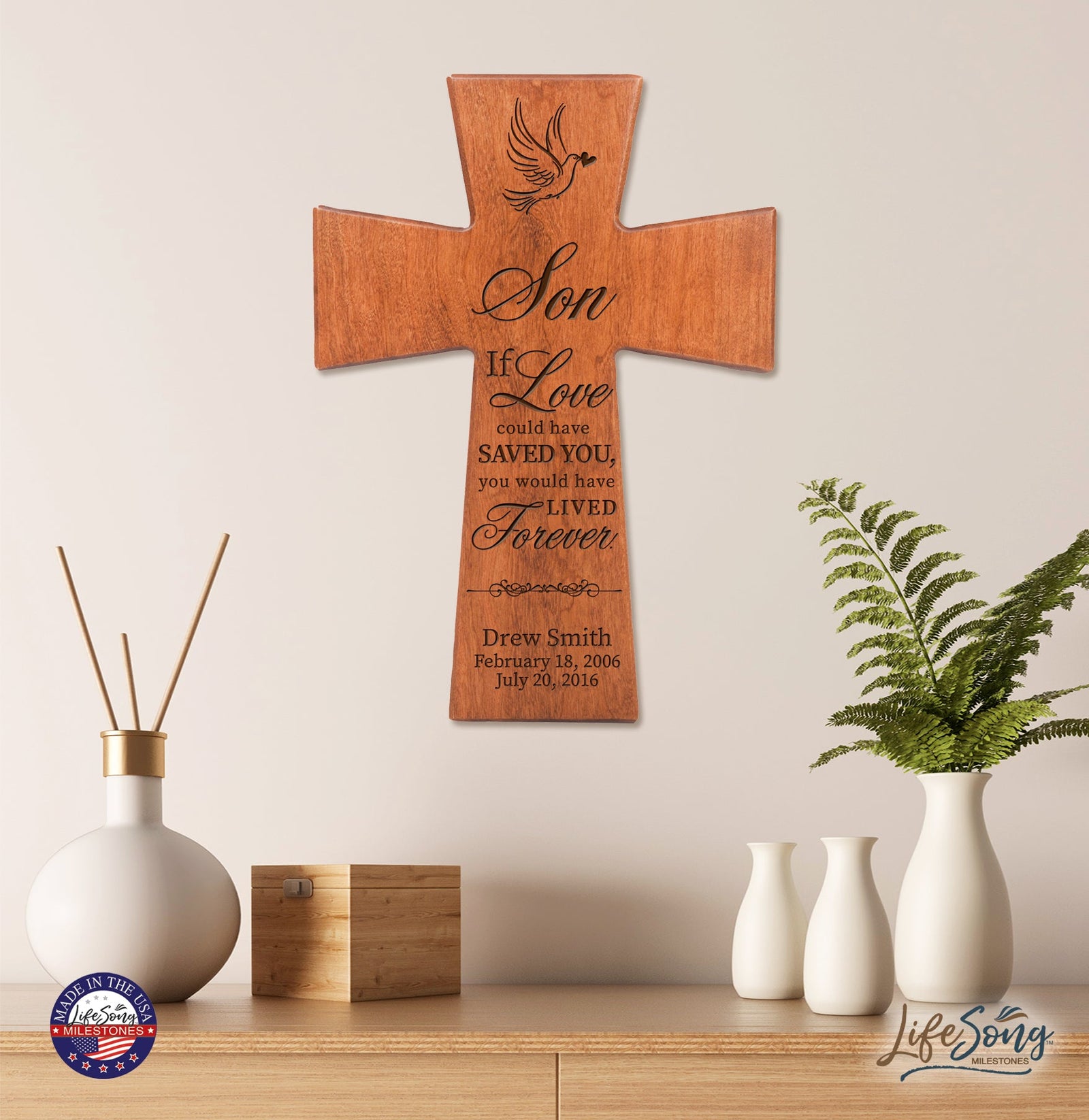 Custom Memorial Wooden Cross 12x17 Son, If Love Could Have - LifeSong Milestones