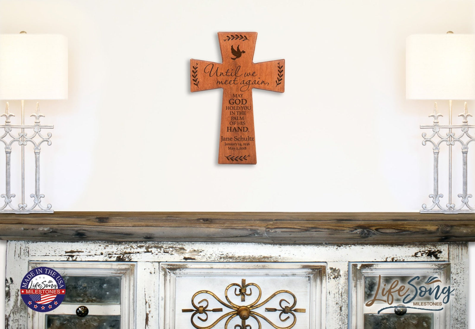 Custom Memorial Wooden Cross 12x17 Until We Meet Again - LifeSong Milestones