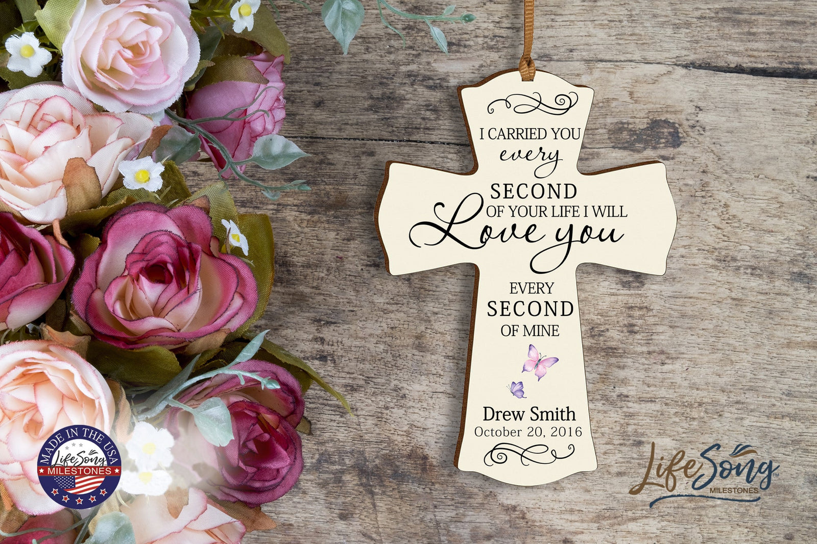 Custom Memorial Wooden Cross 4x6 I Carried You Butterfly - LifeSong Milestones