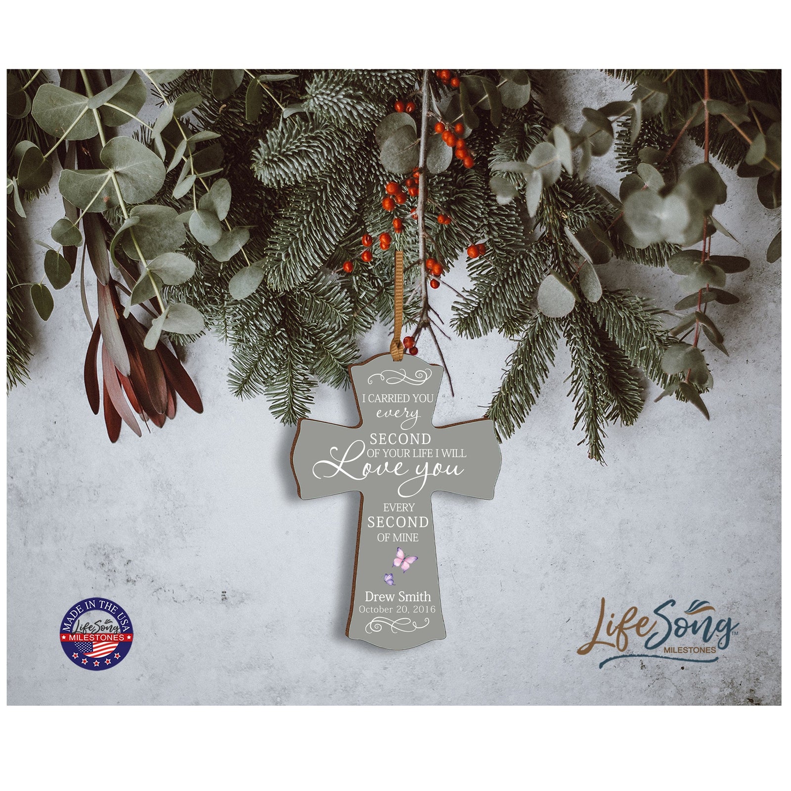 Custom Memorial Wooden Cross 4x6 I Carried You Butterfly - LifeSong Milestones